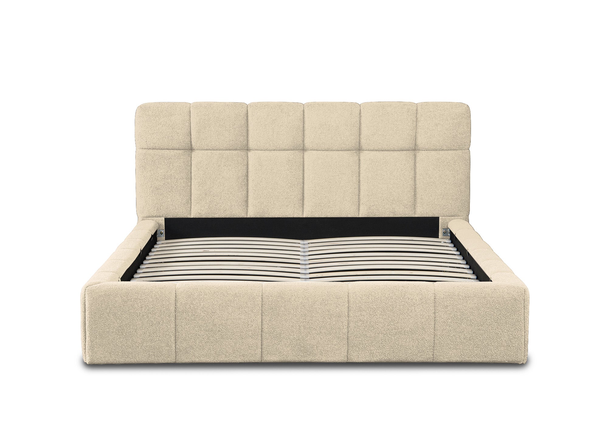 Cama contenedor de tela bouclé beige MILIE 160x200 cm