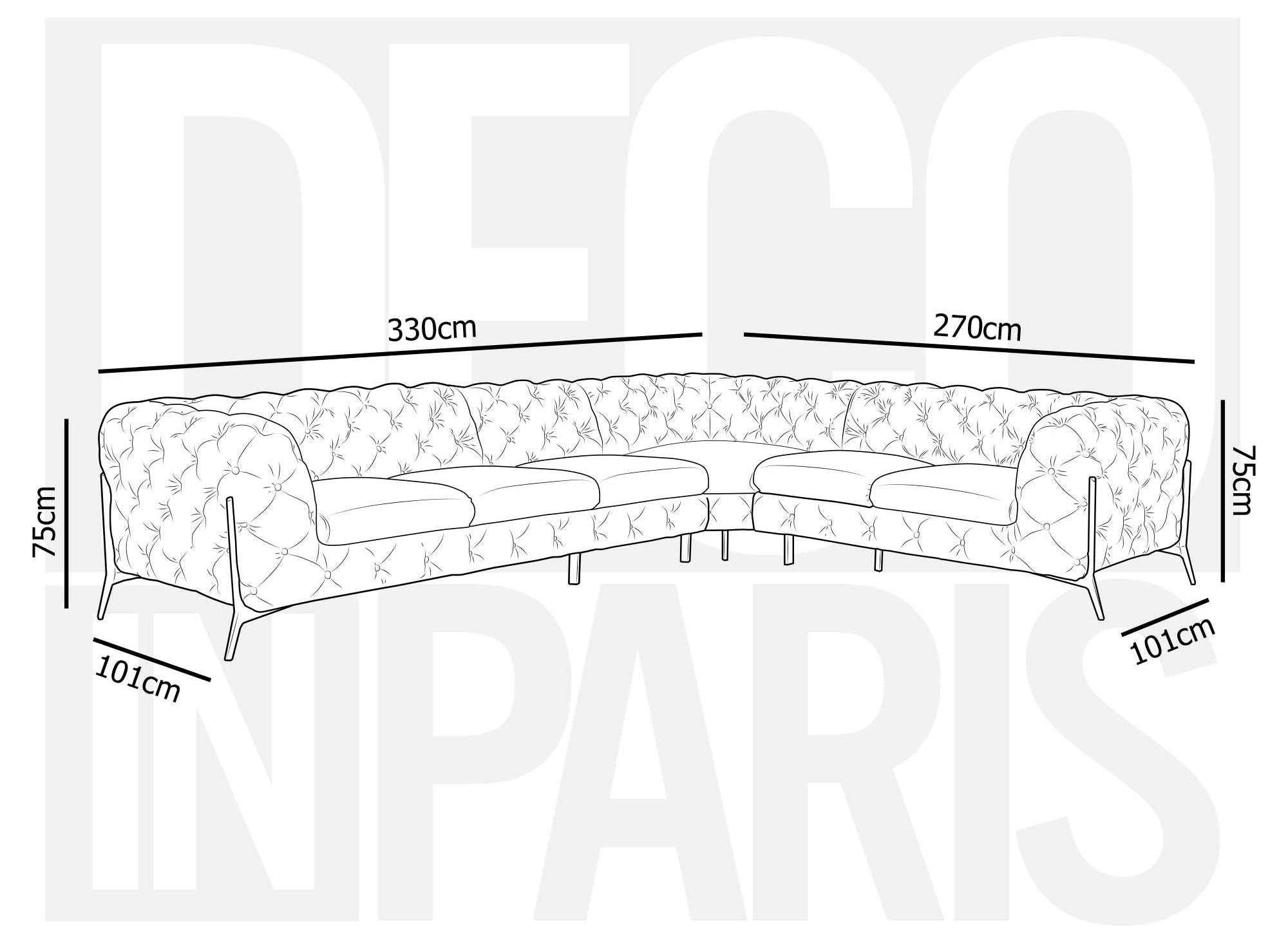 Sofá esquinero reversible CARMEN Chesterfield capitoné en terciopelo gris