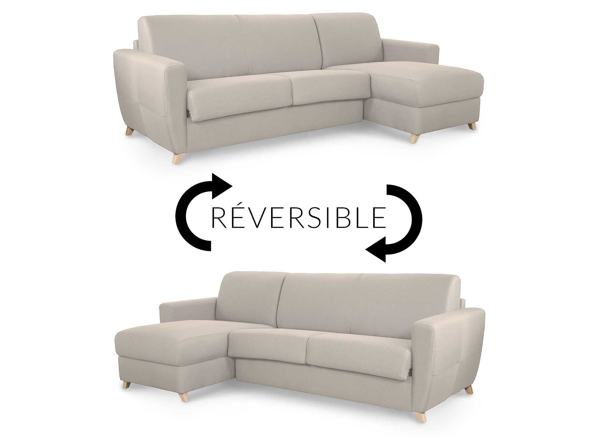 Sofá cama esquinero reversible escandinavo TOBIAS en tela beige