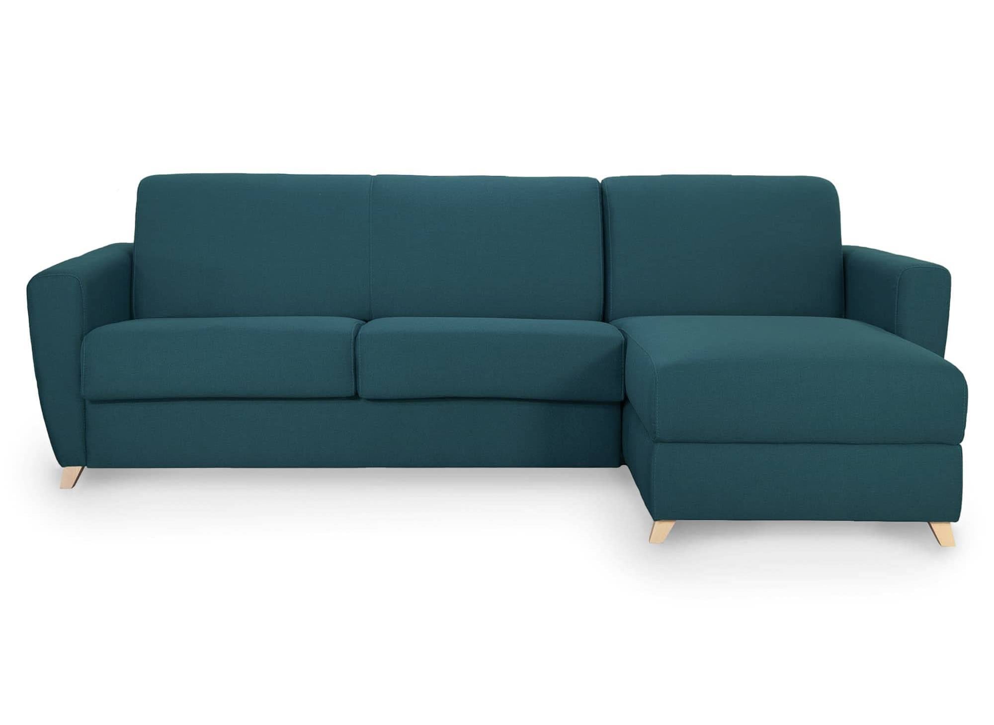 Sofá cama esquinero reversible escandinavo TOBIAS en tela azul petróleo