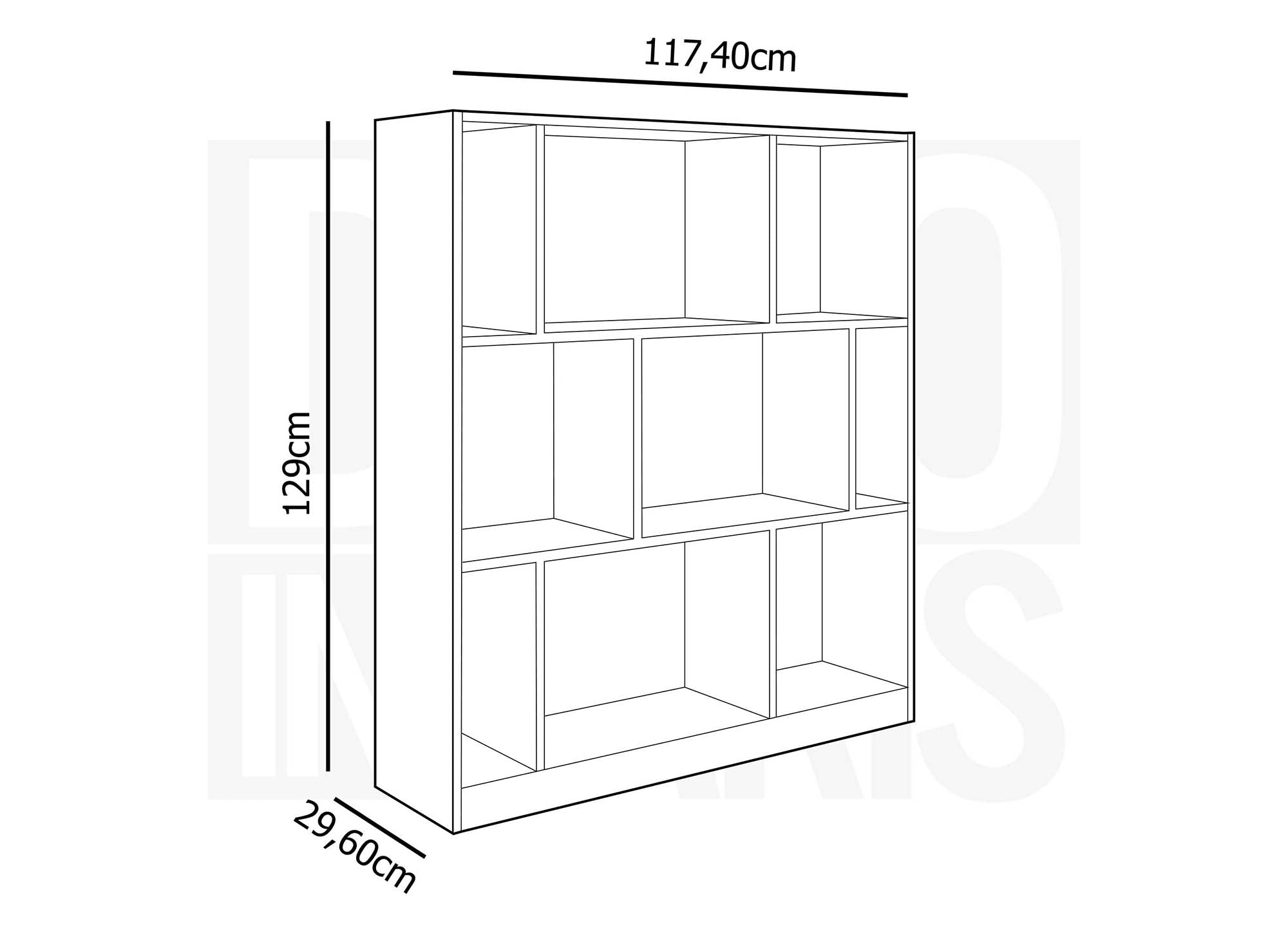 Librería de diseño OFELIA en madera negra y roble con 9 nichos