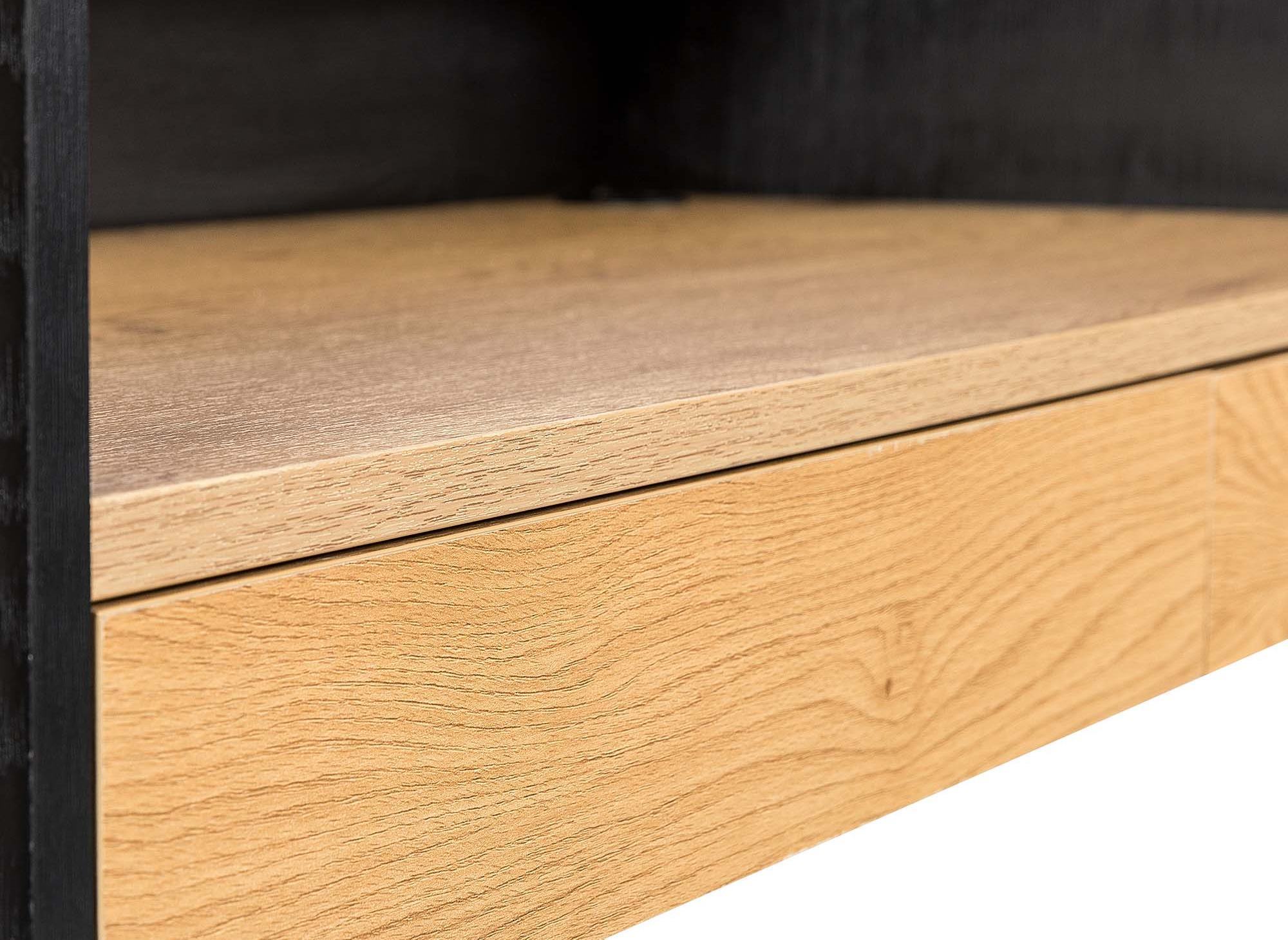 Escritorio ALICE de estilo industrial con 2 cajones y 1 estante, fabricado en madera y metal.