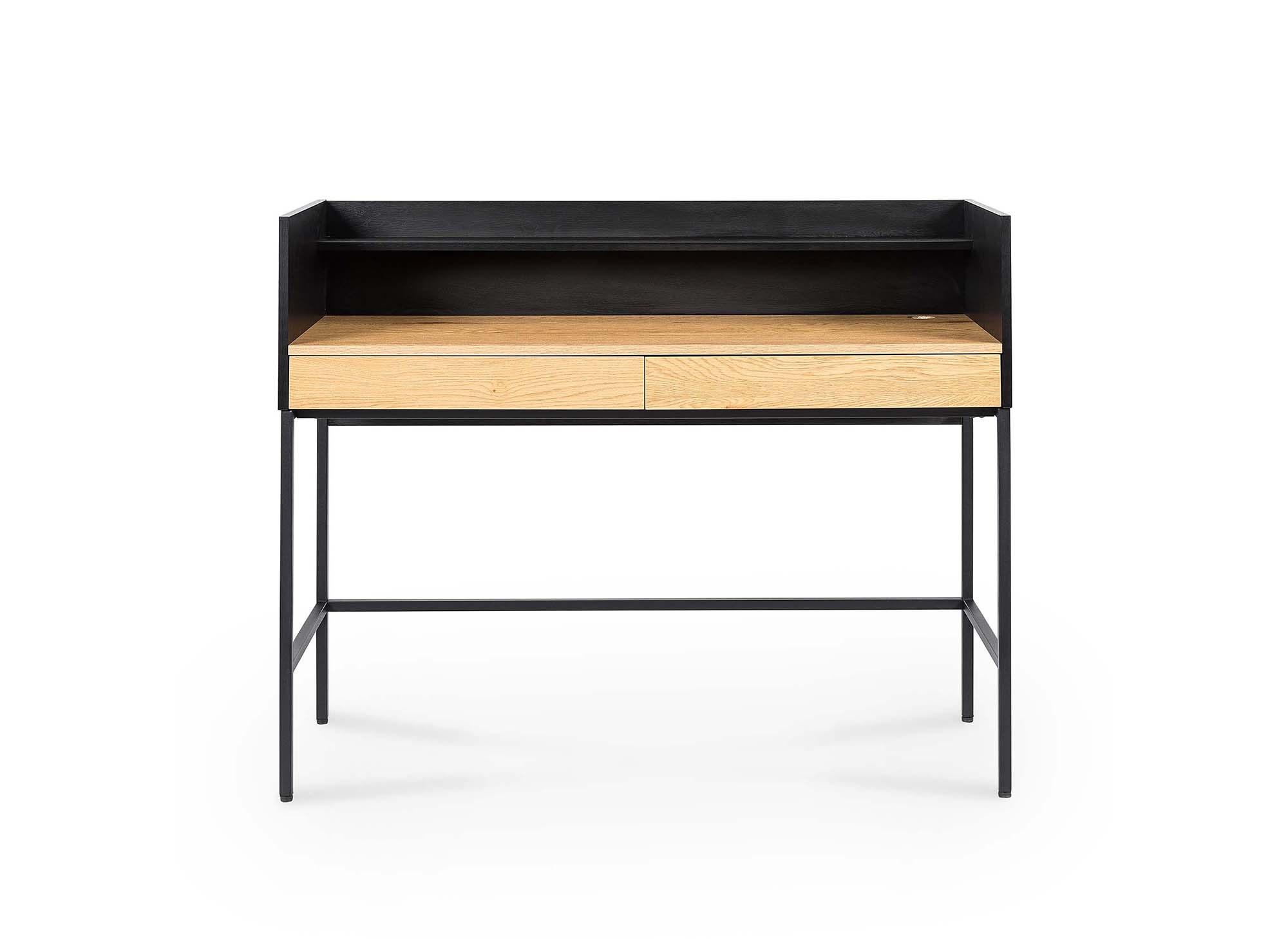 Escritorio ALICE de estilo industrial con 2 cajones y 1 estante, fabricado en madera y metal.