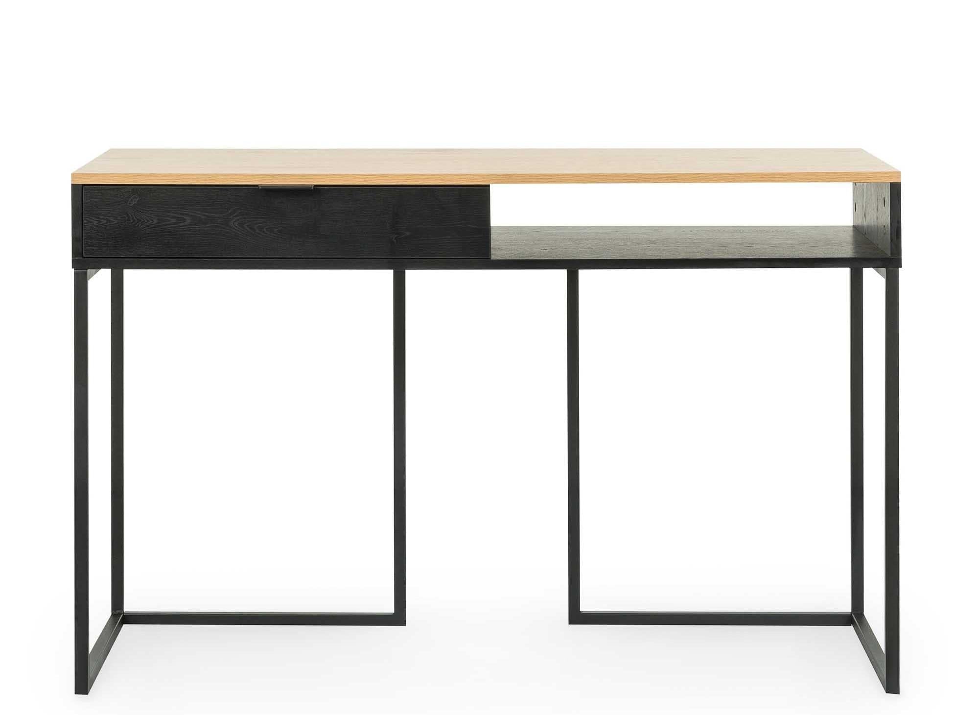 Escritorio industrial COLETTE con cajón y espacio de almacenamiento en madera y metal.