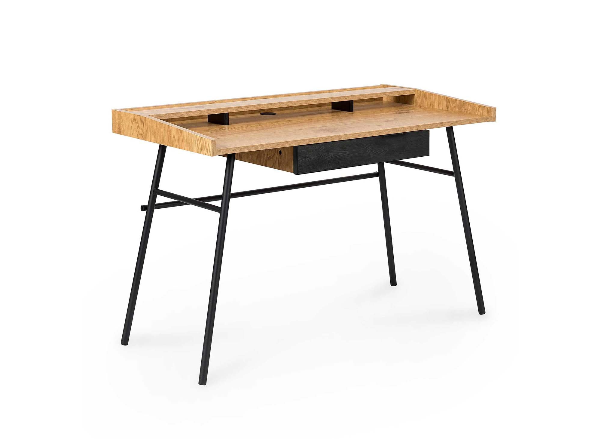 Escritorio industrial GASPARD con 1 cajón y 1 estante, fabricado en madera y metal.