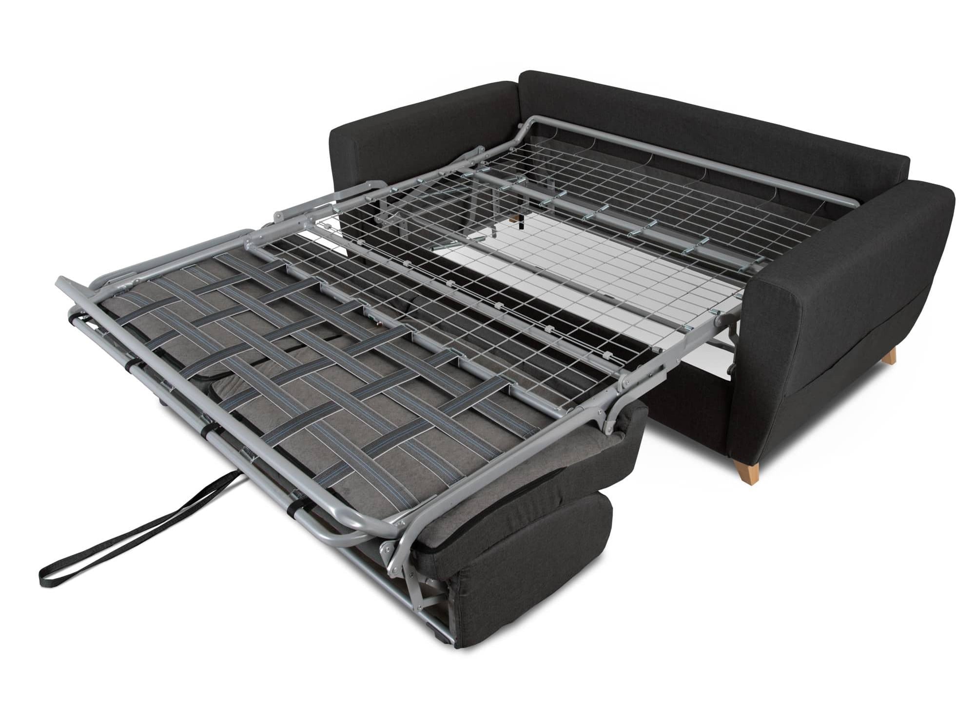 Sofá cama escandinavo de 3 plazas TOBIAS en tejido gris carbón con apertura rápida