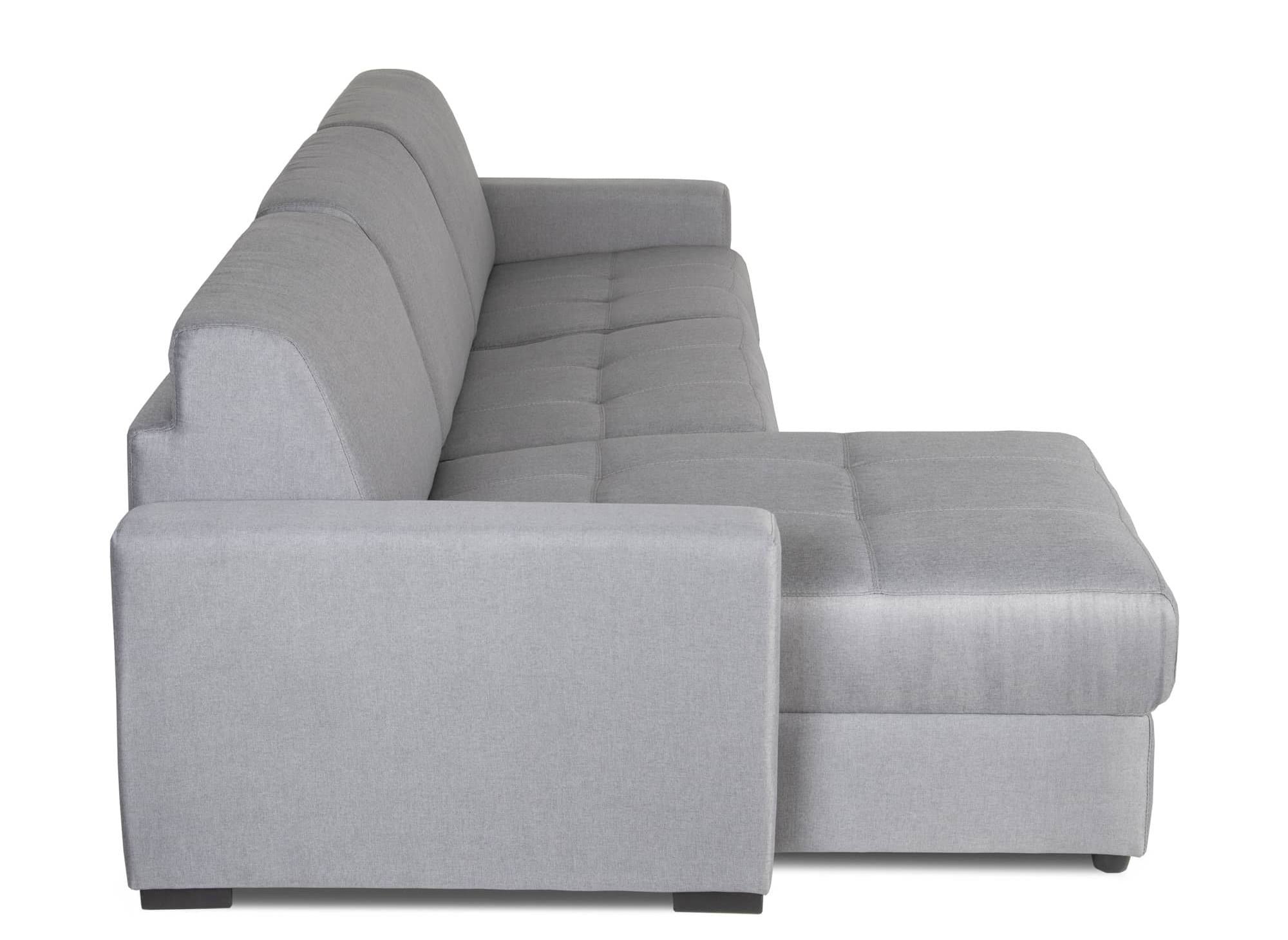 Sofá cama esquinero reversible LOUNA en tela gris con compartimento de almacenamiento
