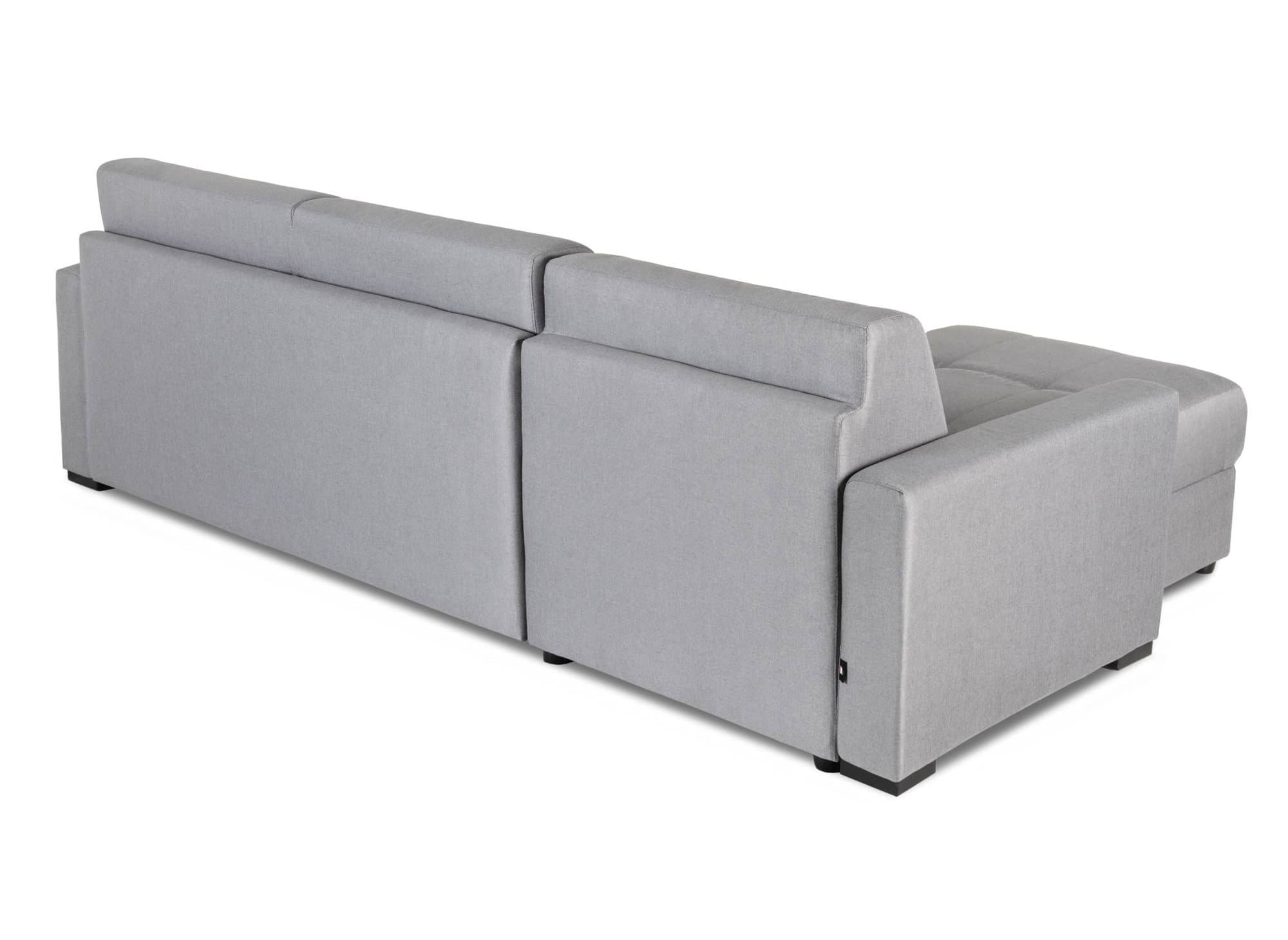Sofá cama esquinero reversible LOUNA en tela gris con compartimento de almacenamiento