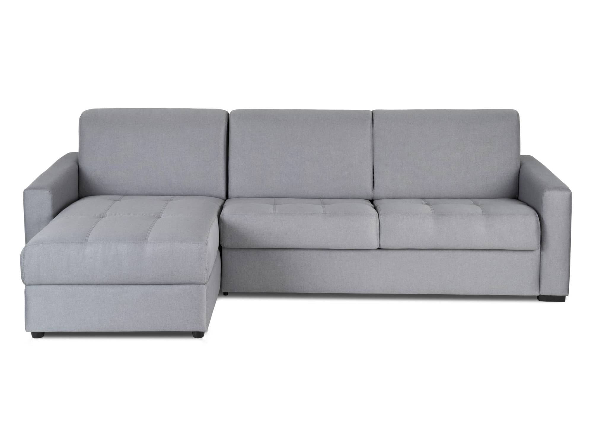 Sofá cama esquinero reversible LOUNA en tela gris con compartimento de almacenamiento