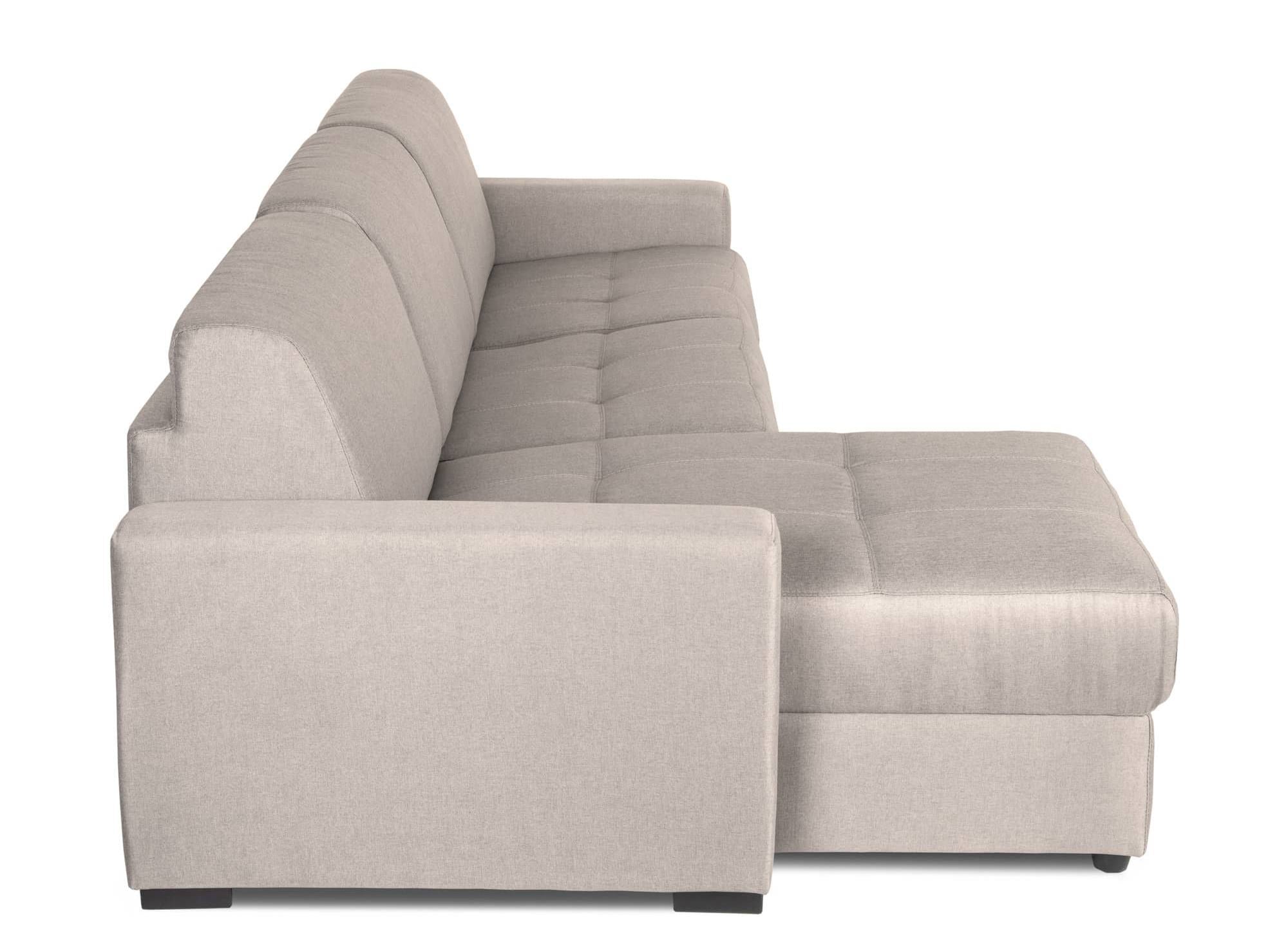 Sofá cama esquinero reversible LOUNA en tela beige con compartimento de almacenamiento