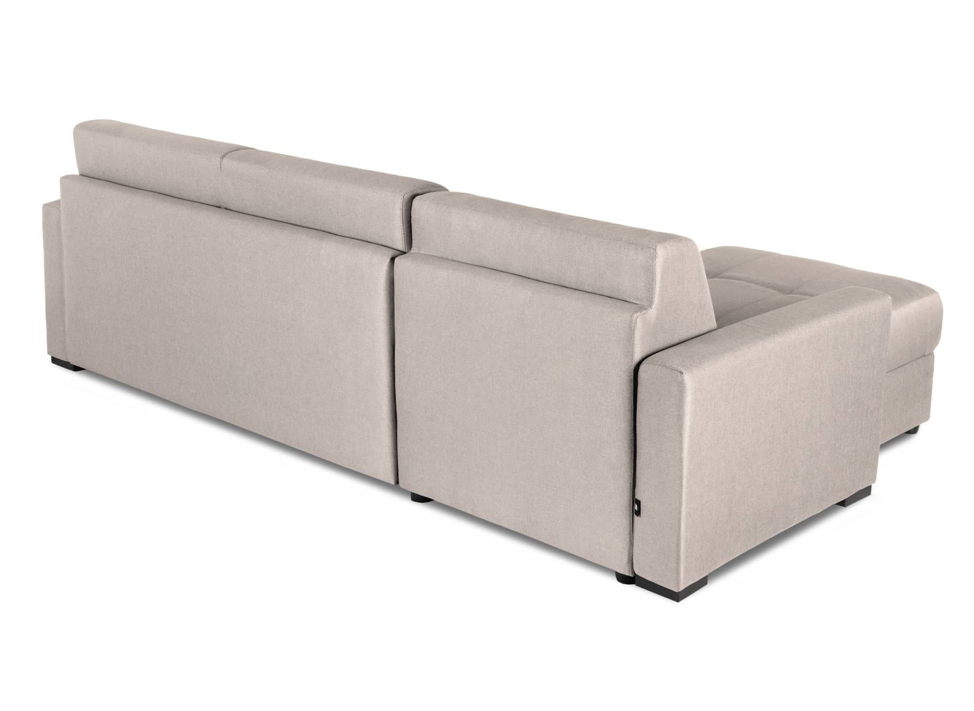 Sofá cama esquinero reversible LOUNA en tela beige con compartimento de almacenamiento