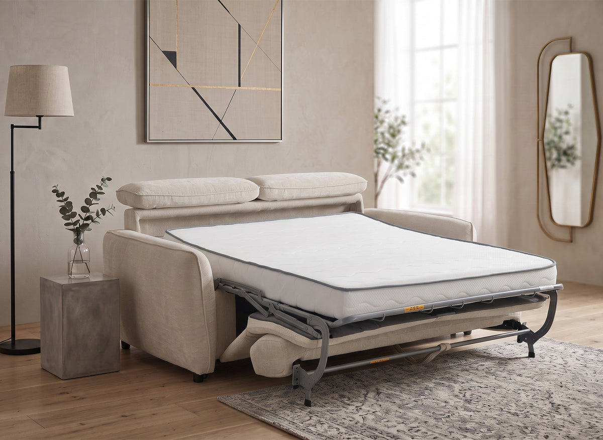 Sofá convertible Express de 3 plazas en tejido texturado beige JACINTHE