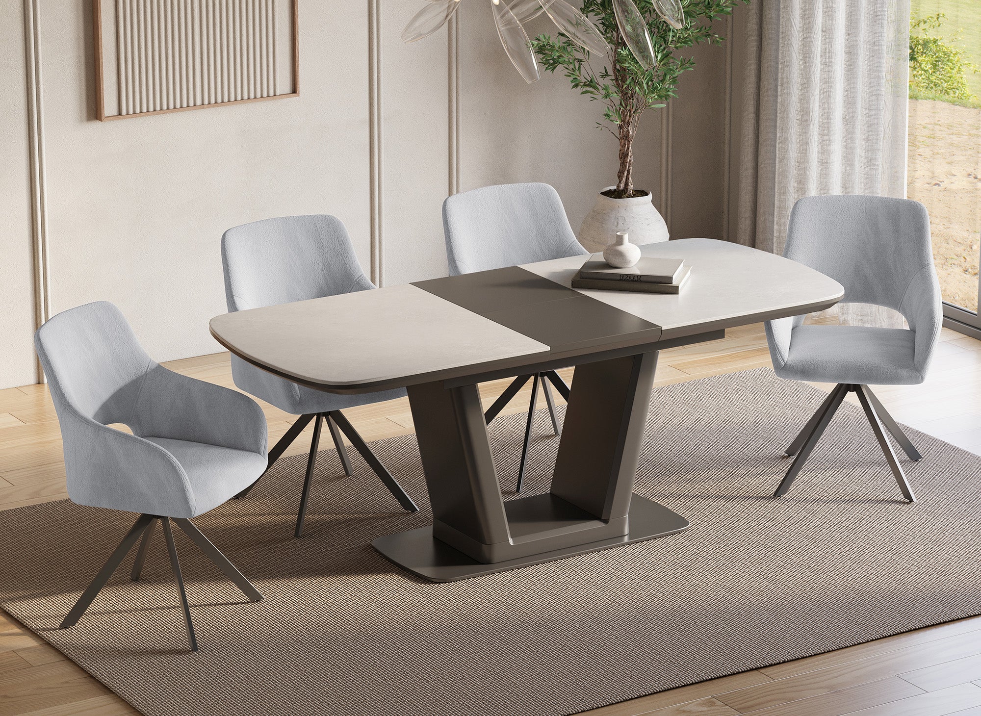 Juego de 2 sillones giratorios de diseño CIEL en terciopelo gris claro