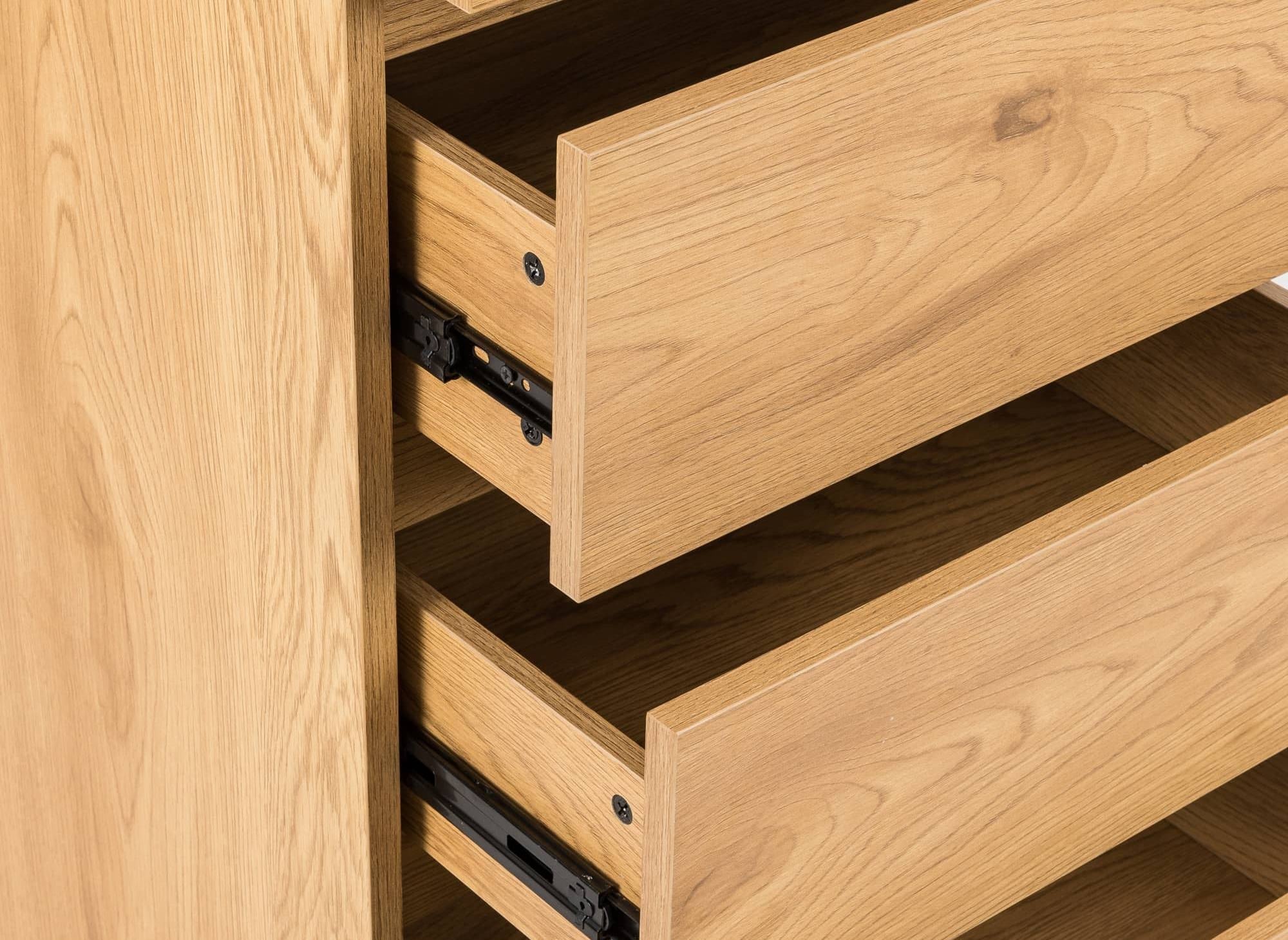 Cómoda SACHA de 5 cajones con tocador en madera color roble