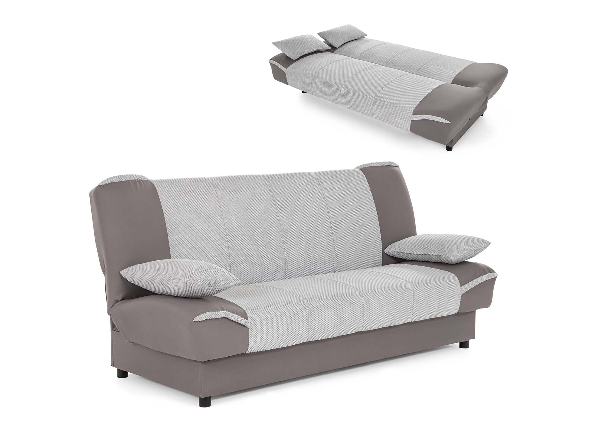 Sofá convertible NATI gris con mecanismo clic-clac