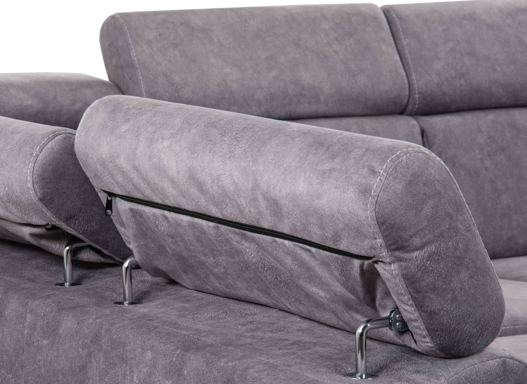 Sofá esquinero convertible y reversible MERYL en tela gris claro