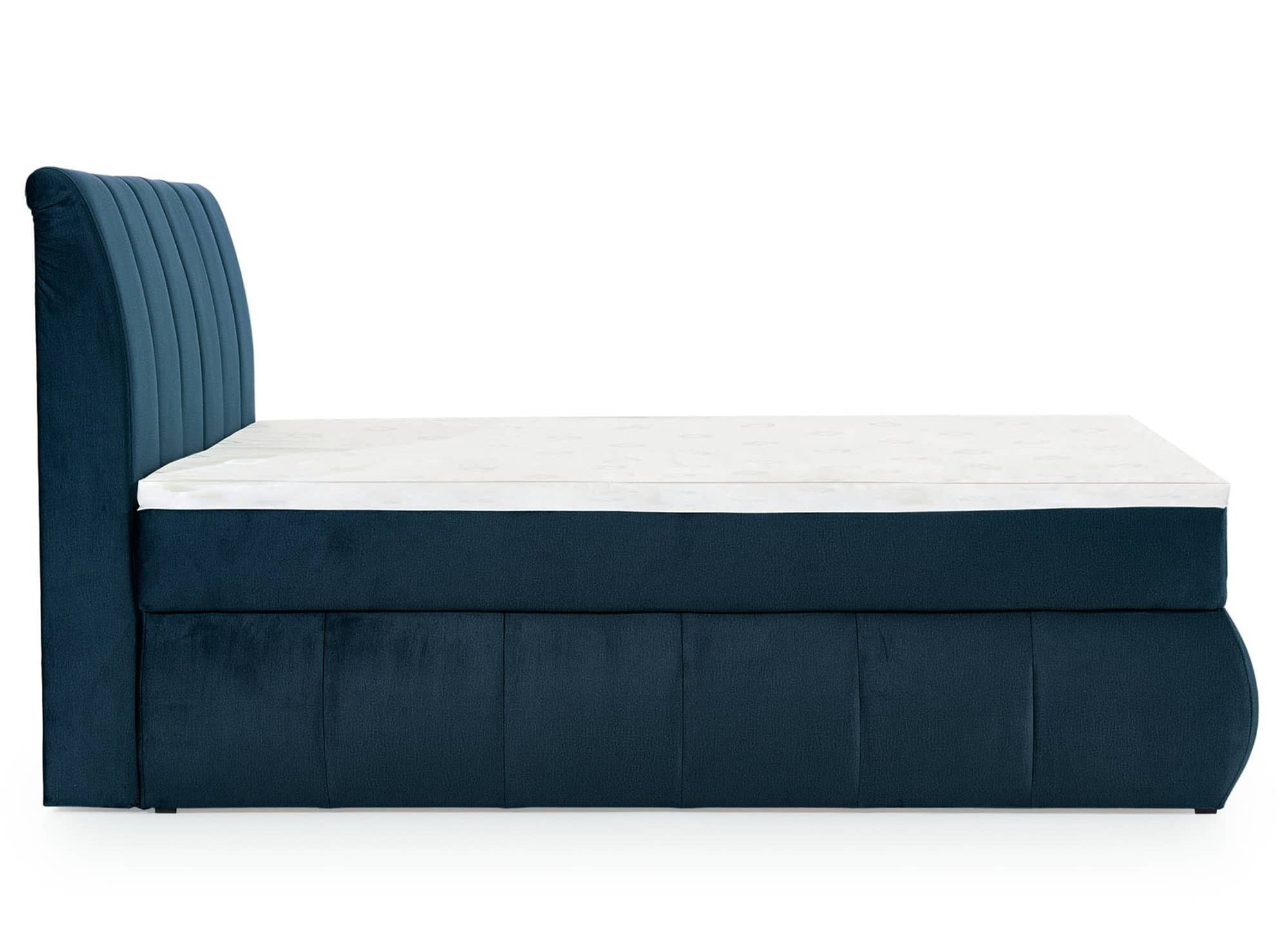 Cama con somier de 140x200 con compartimento de almacenaje en terciopelo azul oscuro - VALERIA