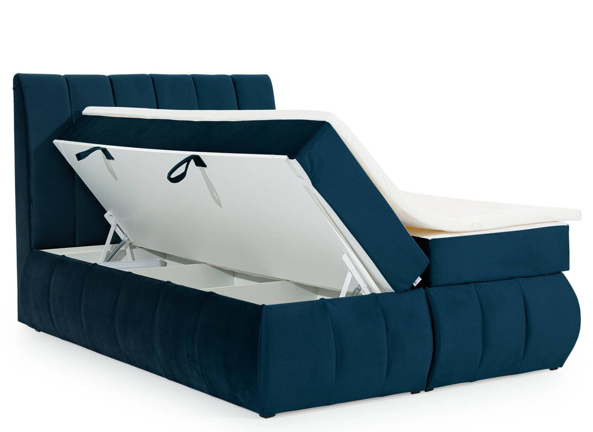 Cama con somier de 140x200 con compartimento de almacenaje en terciopelo azul oscuro - VALERIA