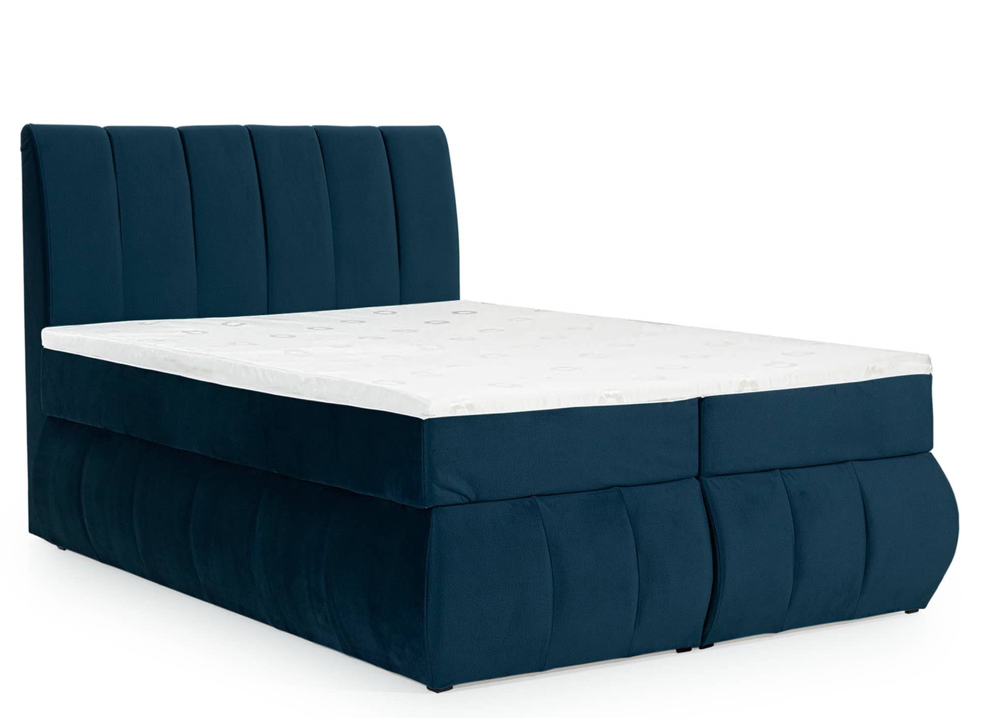 Cama con somier de 140x200 con compartimento de almacenaje en terciopelo azul oscuro - VALERIA