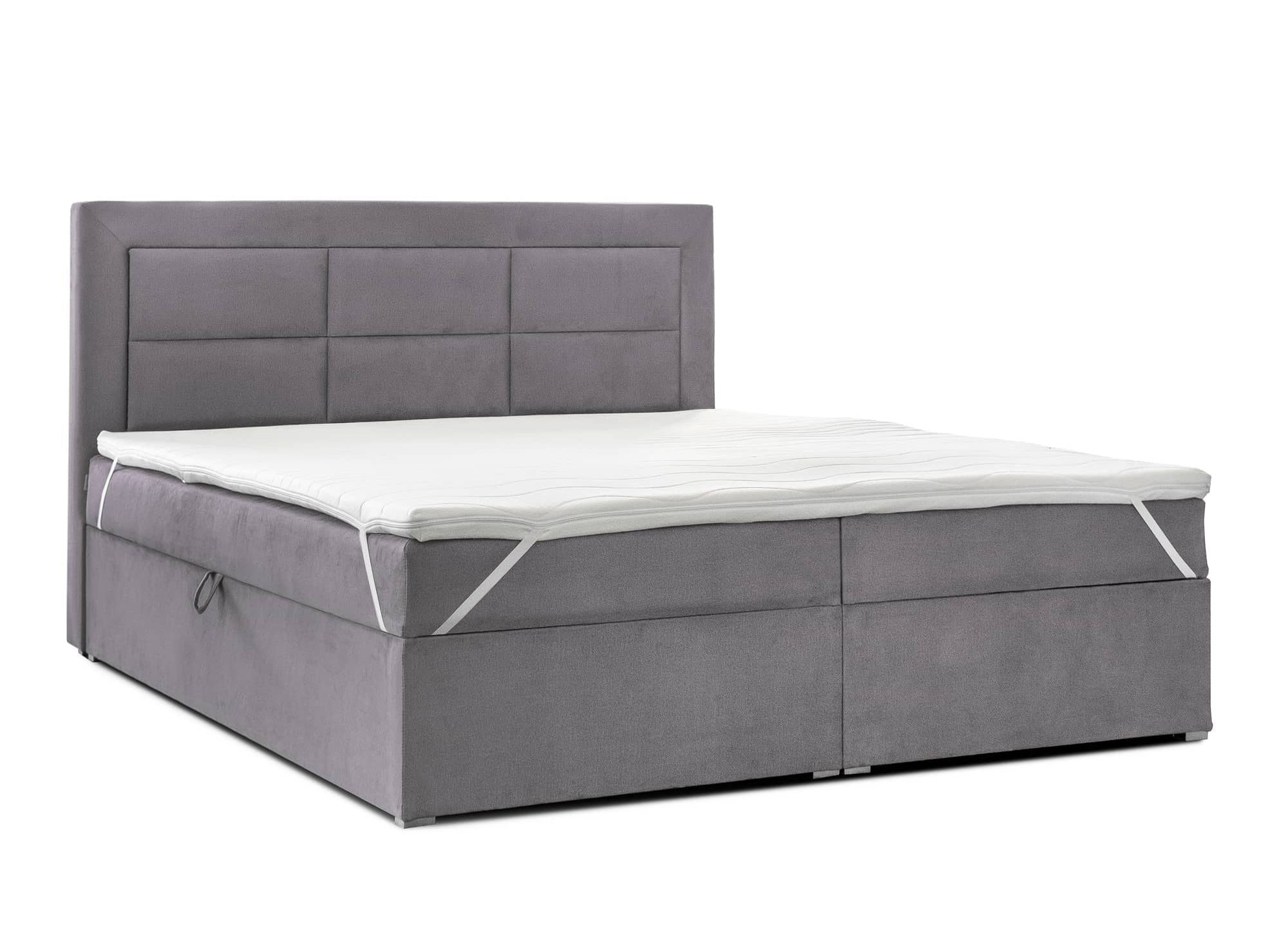 Cama con somier DAKOTA de 140x200 con compartimento de almacenamiento en terciopelo gris