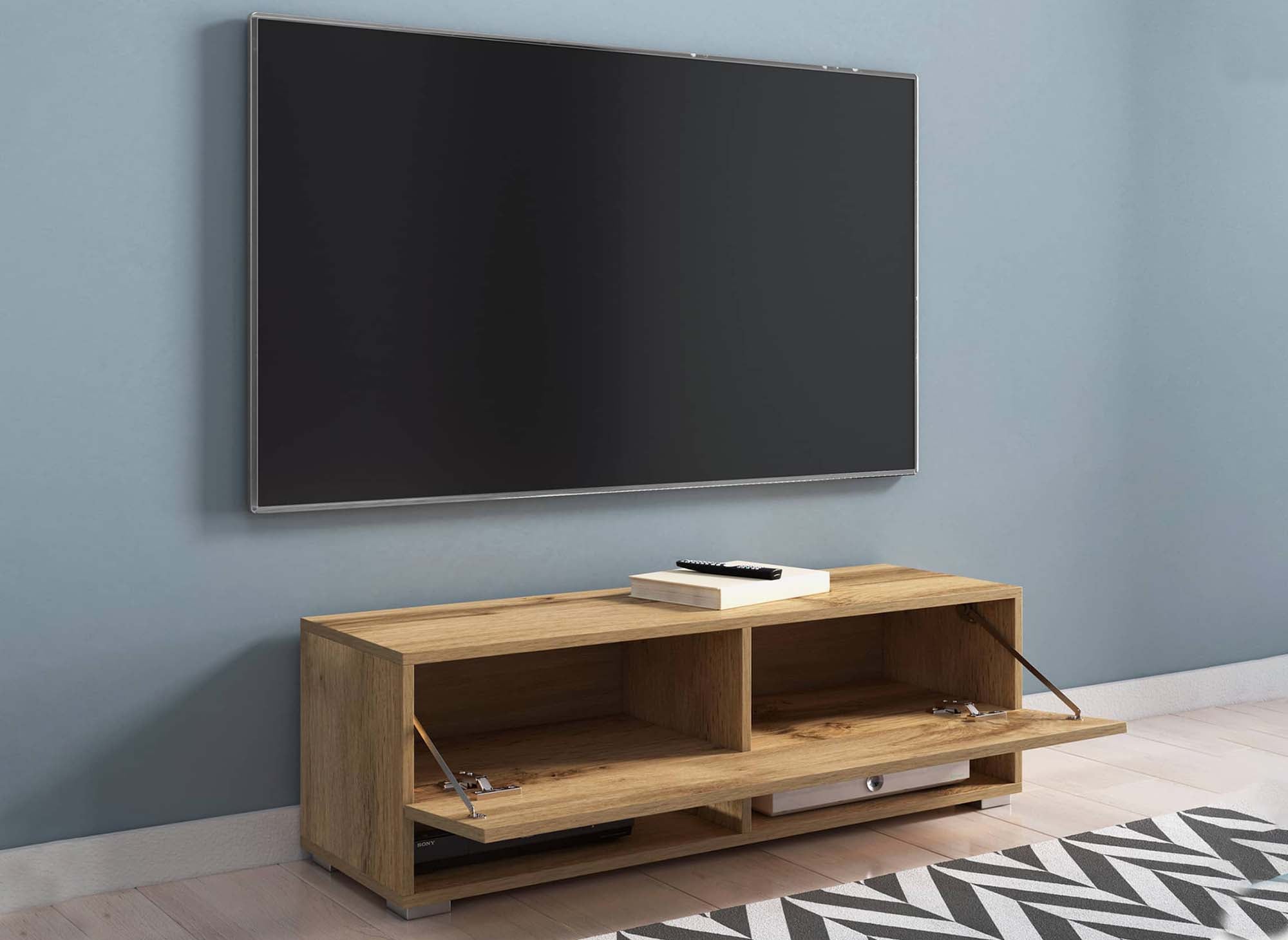 Mueble de TV mural ROMANE de roble con 1 puerta y 2 estantes - 100 cm