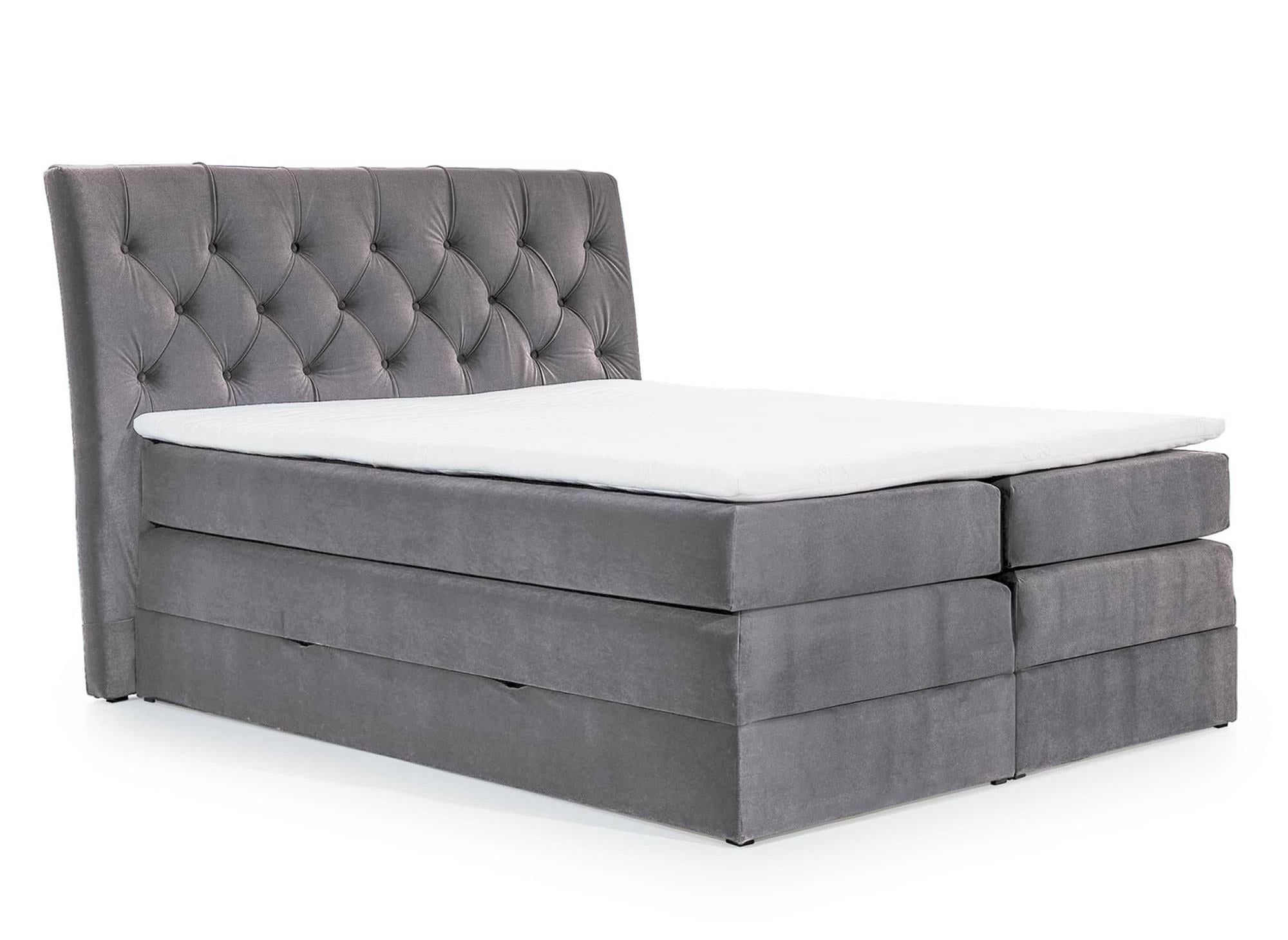 Cama con somier MIRANDA de 140x200 con compartimento de almacenaje en terciopelo gris