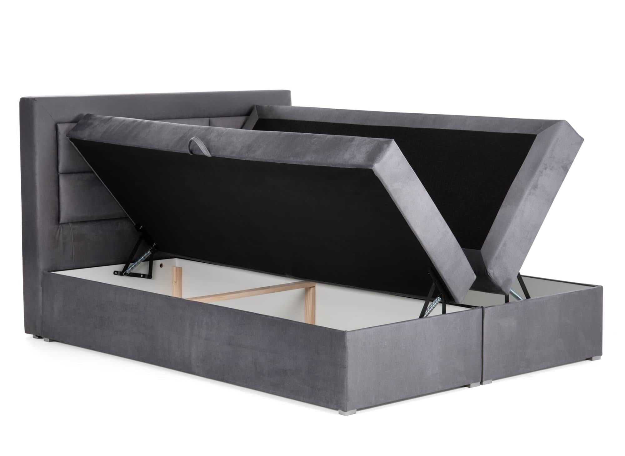 Cama con somier DAKOTA de 180x200 con compartimento de almacenaje en terciopelo gris