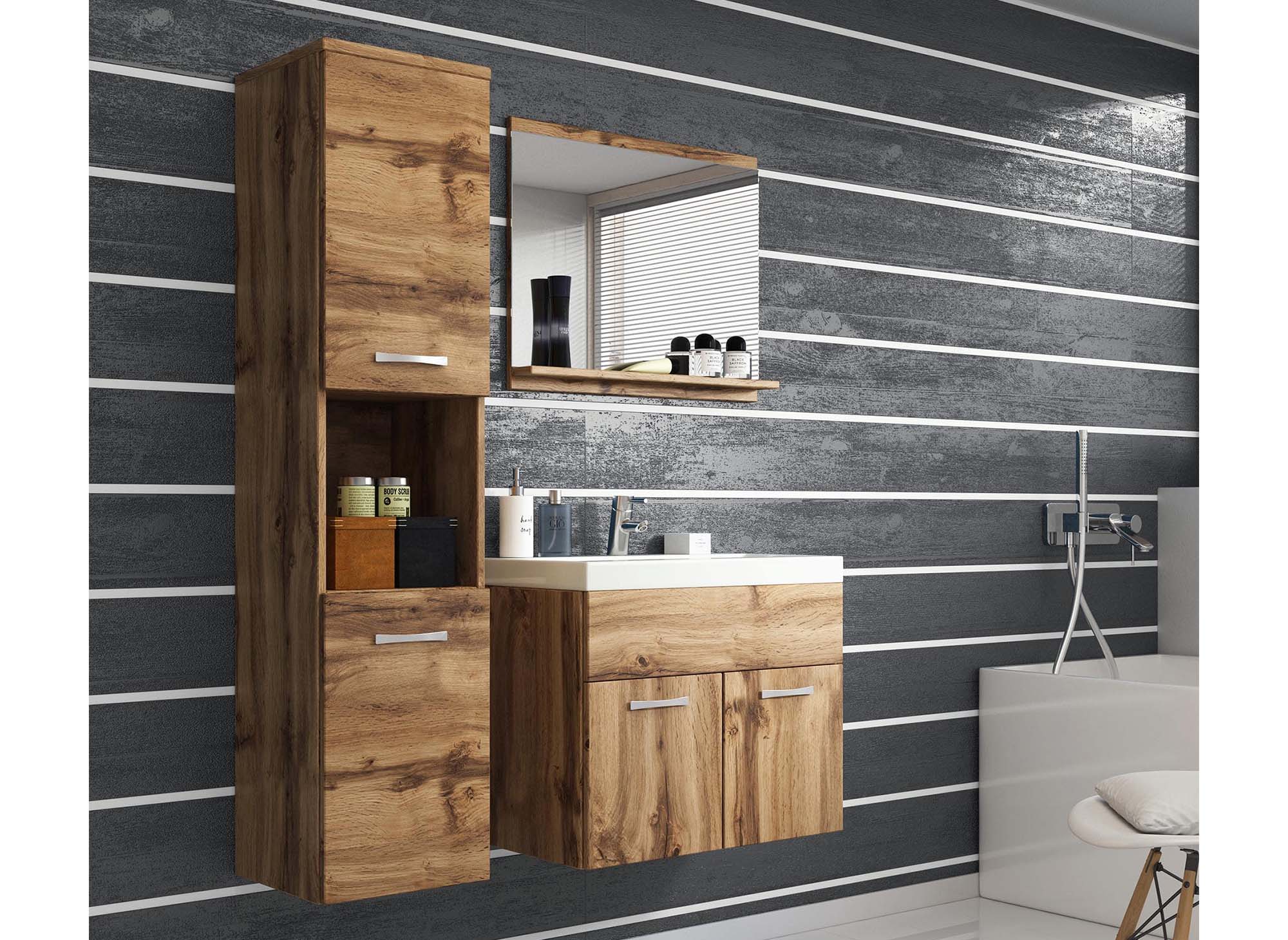 Conjunto de muebles de baño de pared HARMONY - Efecto madera envejecida