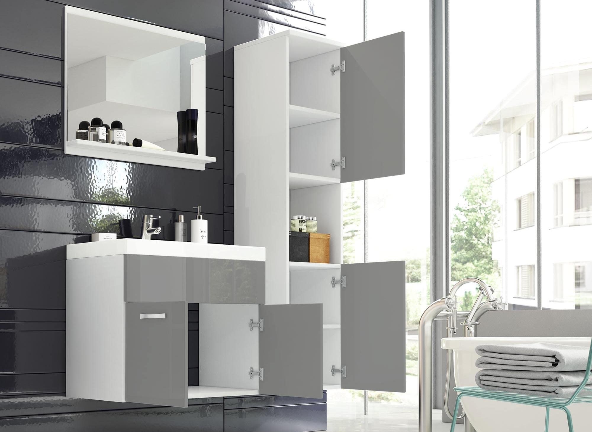 Conjunto de muebles de baño de diseño suspendidos HARMONY - Lacado blanco y gris