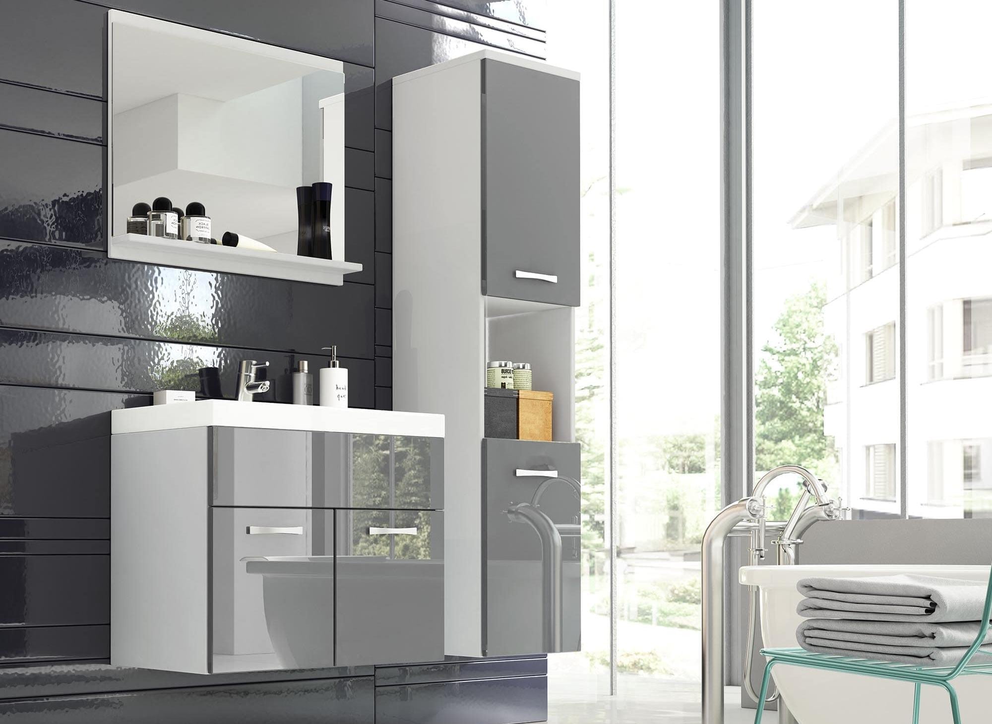 Conjunto de muebles de baño de diseño suspendidos HARMONY - Lacado blanco y gris