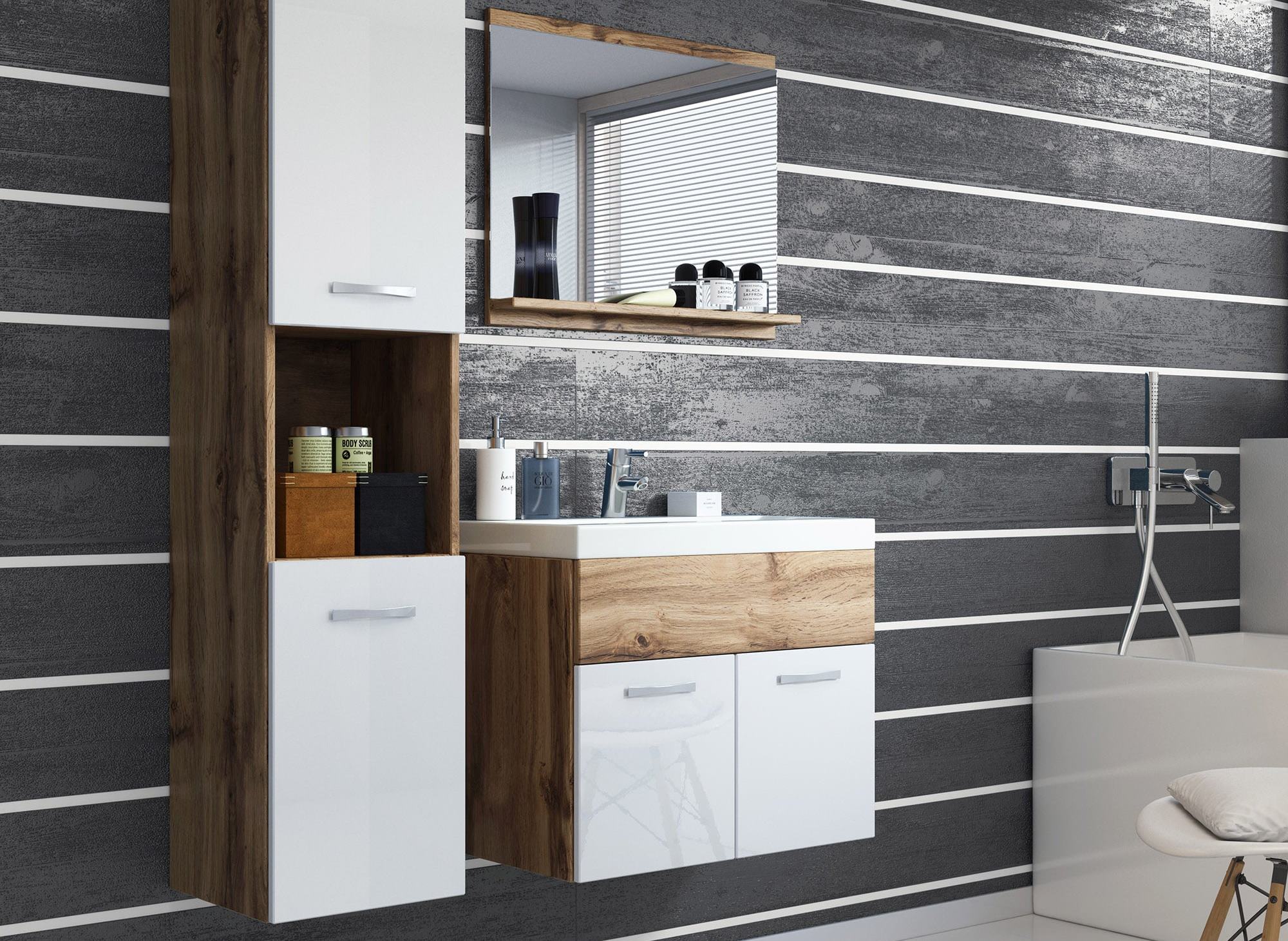 Conjunto de muebles de baño de pared HARMONY - Madera y blanco