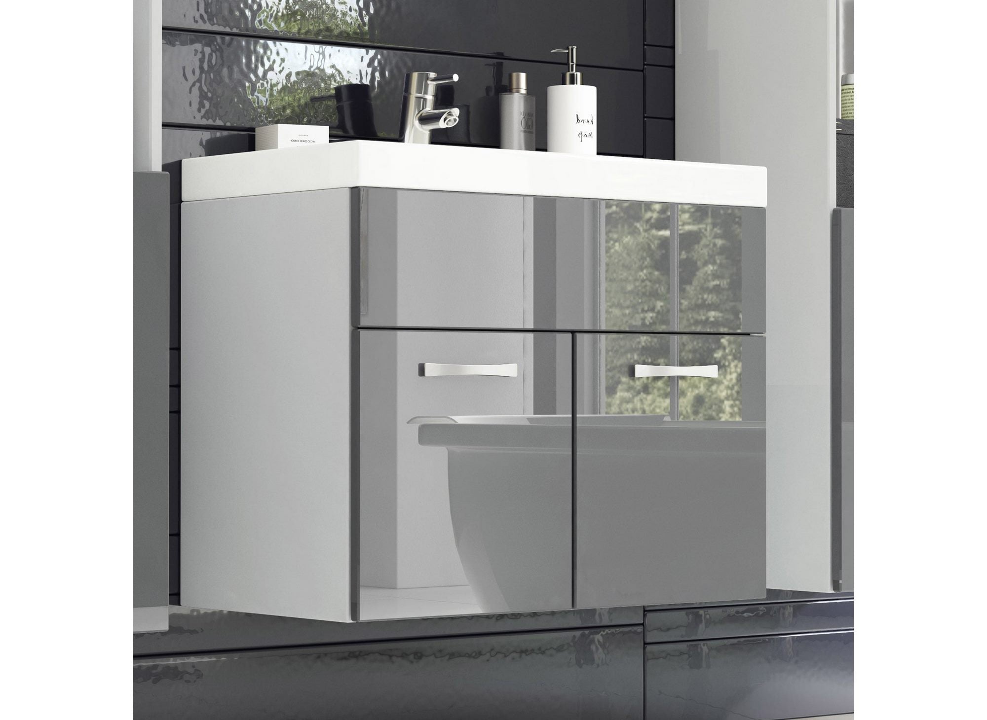 Conjunto de muebles de baño de diseño para montaje en pared HARMONY XL - Blanco y gris