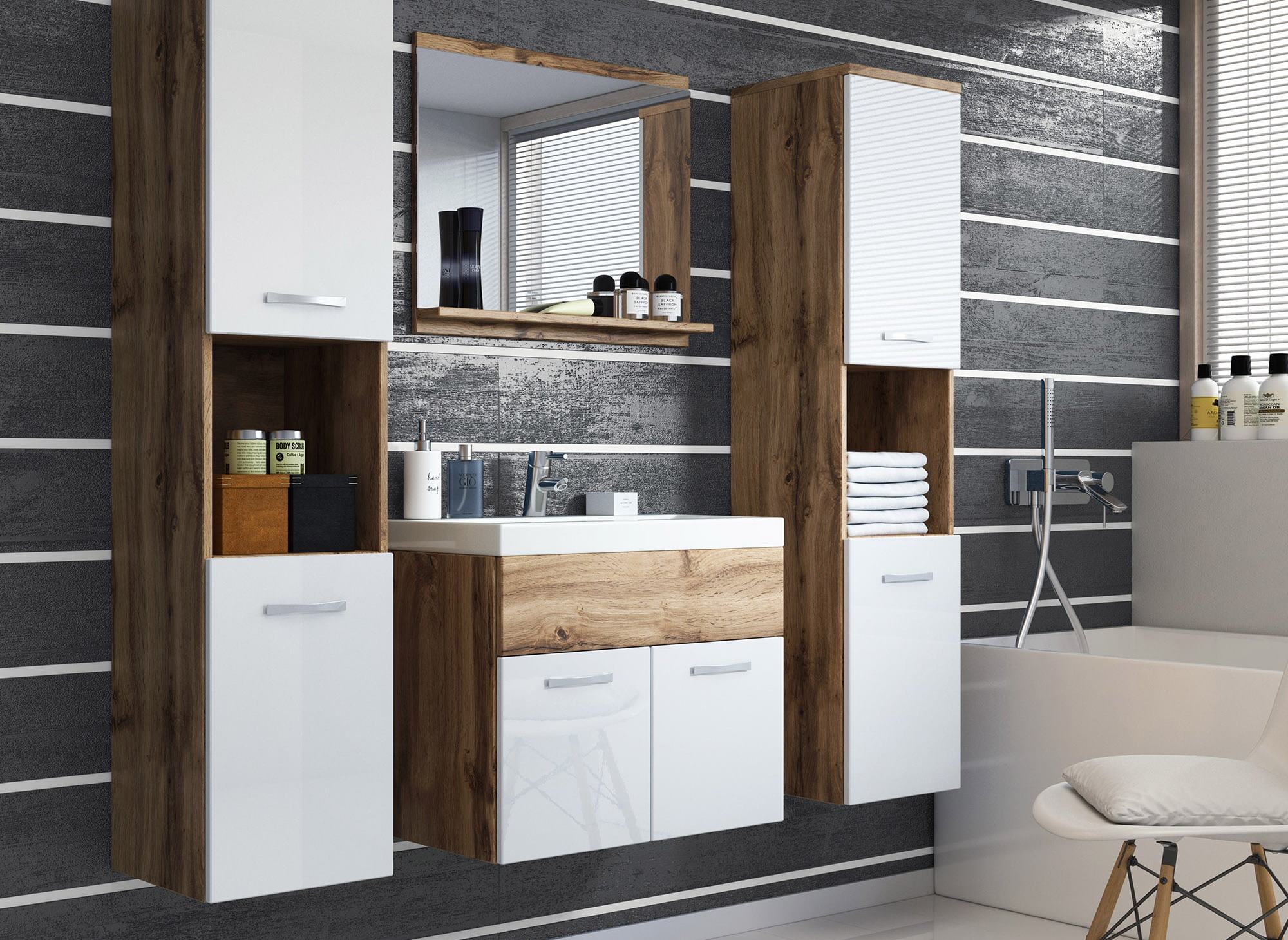 Conjunto de muebles de baño de pared HARMONY XL - Madera y blanco