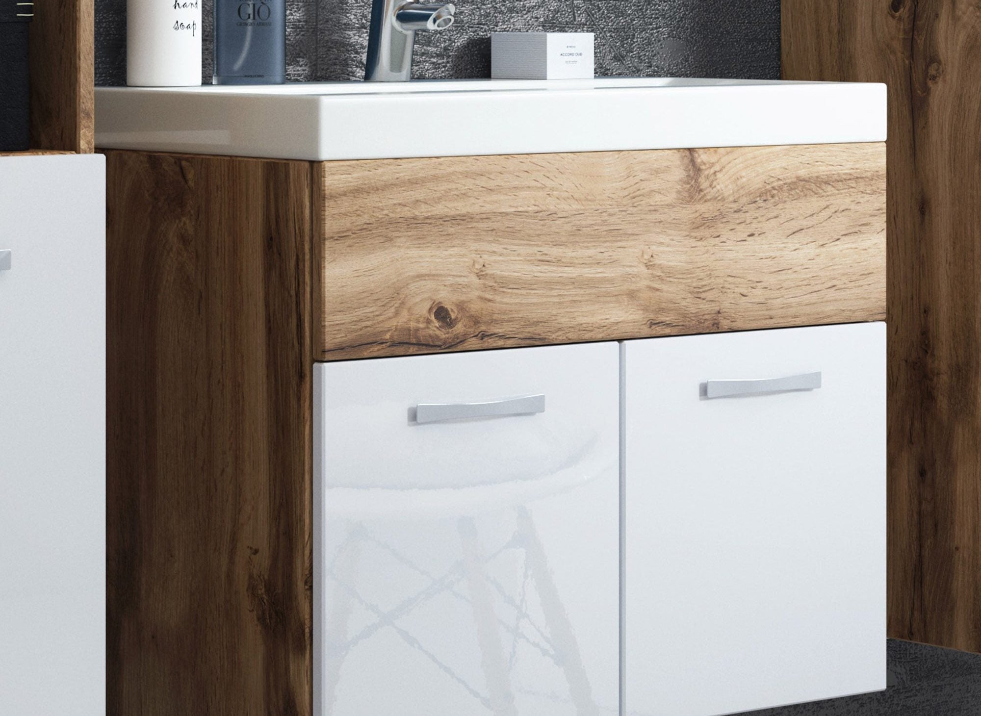 Conjunto de muebles de baño de pared HARMONY XL - Madera y blanco