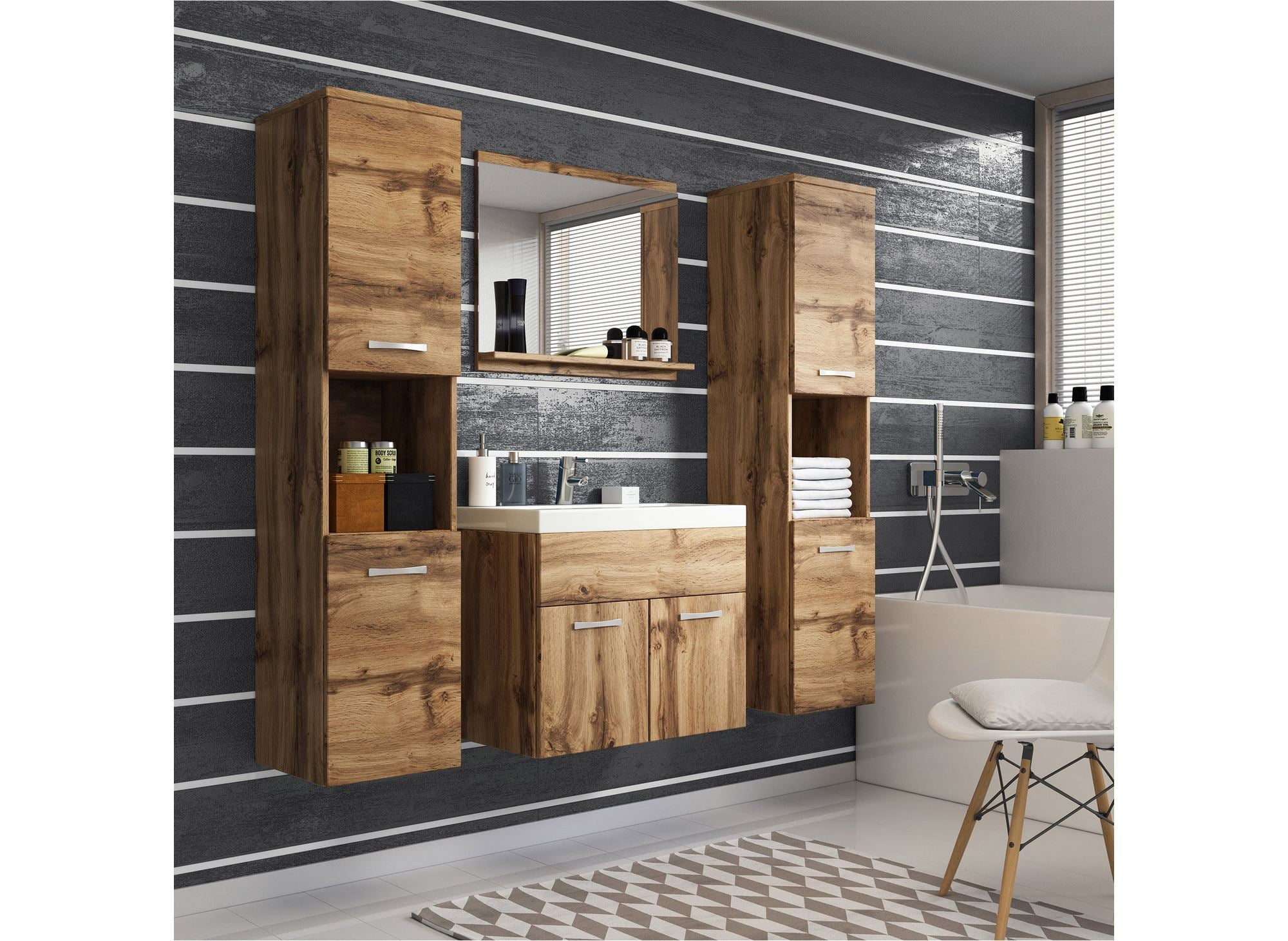 Conjunto de muebles de baño de pared HARMONY XL - Efecto madera envejecida