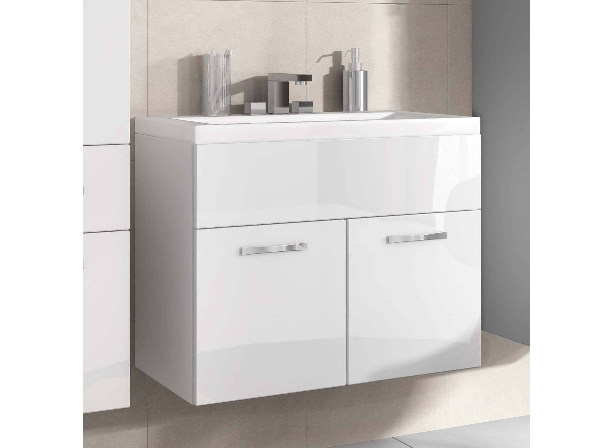 Conjunto de muebles de baño de diseño SHELBY para colgar en la pared - Laca blanca