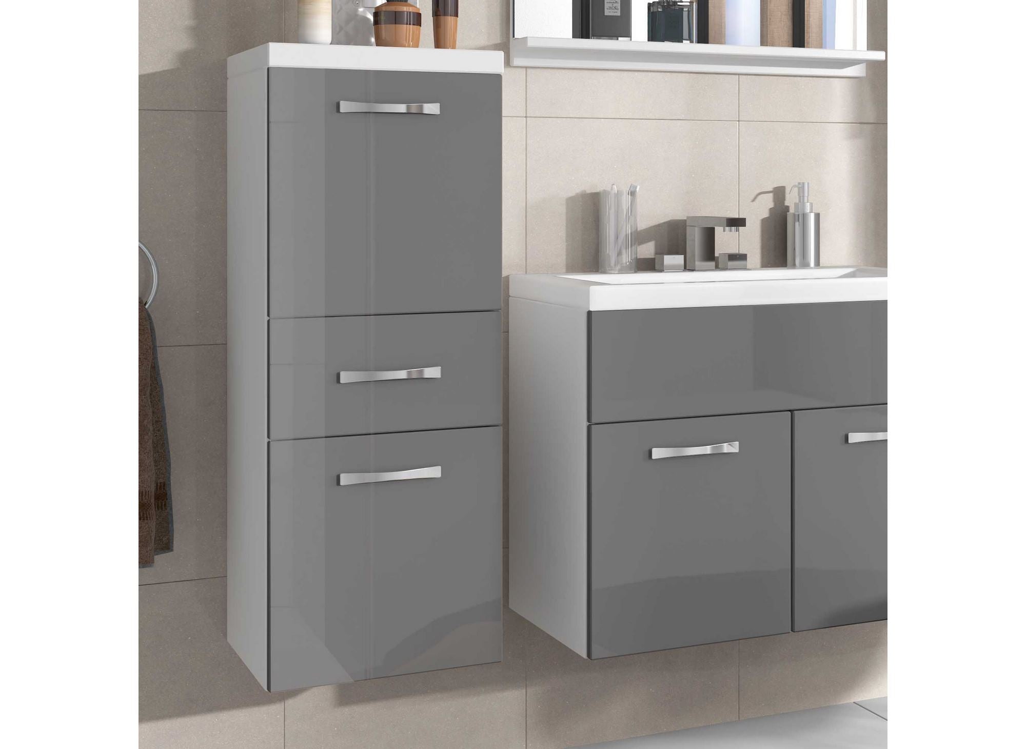 Conjunto de muebles de baño suspendidos - Blanco y gris SHELBY