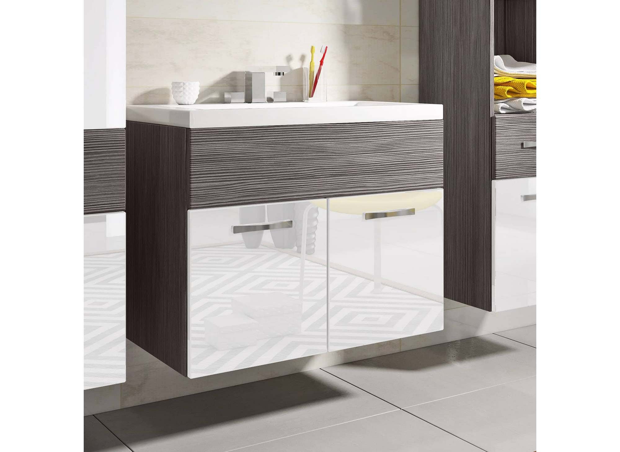 Conjunto de muebles de baño suspendidos - Gris oscuro y blanco SHELBY