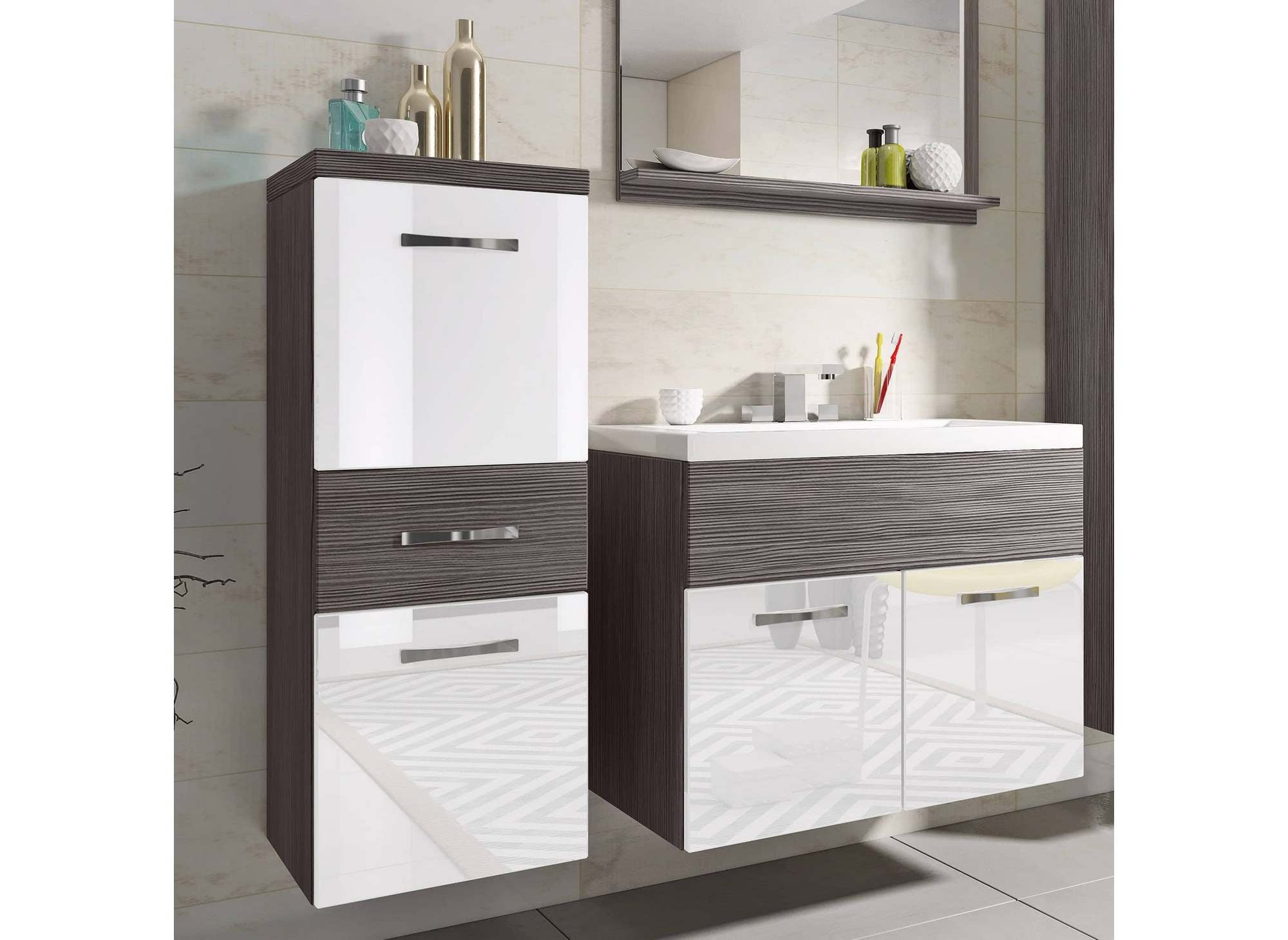 Conjunto de muebles de baño suspendidos - Gris oscuro y blanco SHELBY