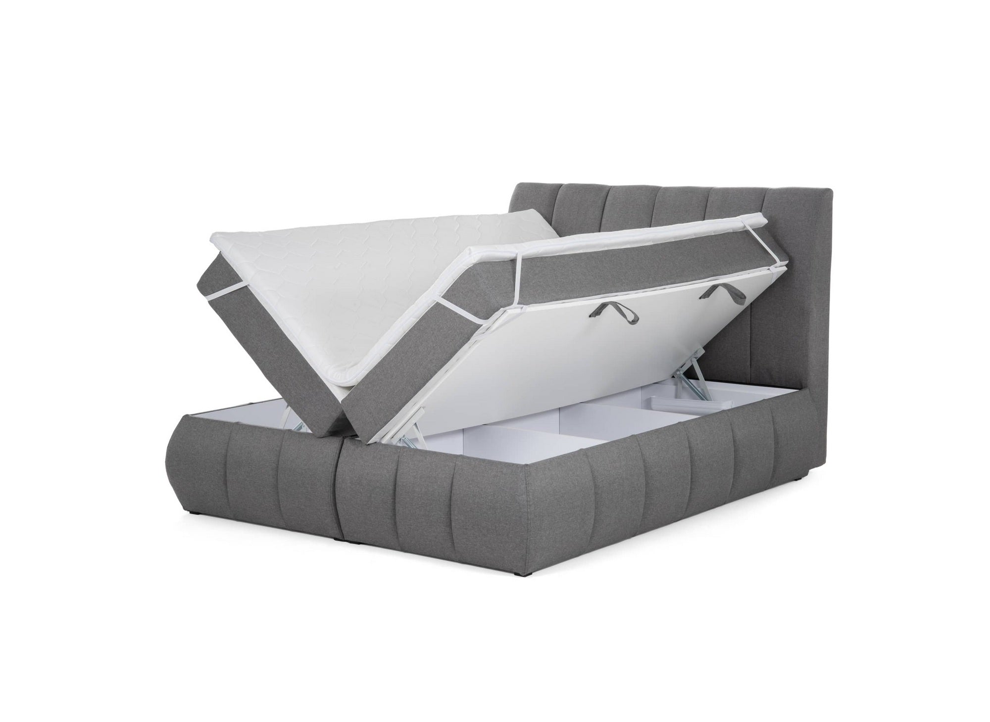 Cama con somier de 160x200 con compartimento de almacenaje en tela gris - VALERIA