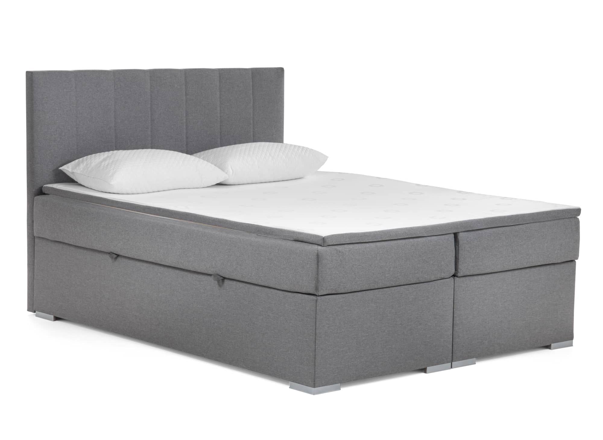 Cama con somier de 180x200 con compartimento de almacenaje en tela gris - AKADIA