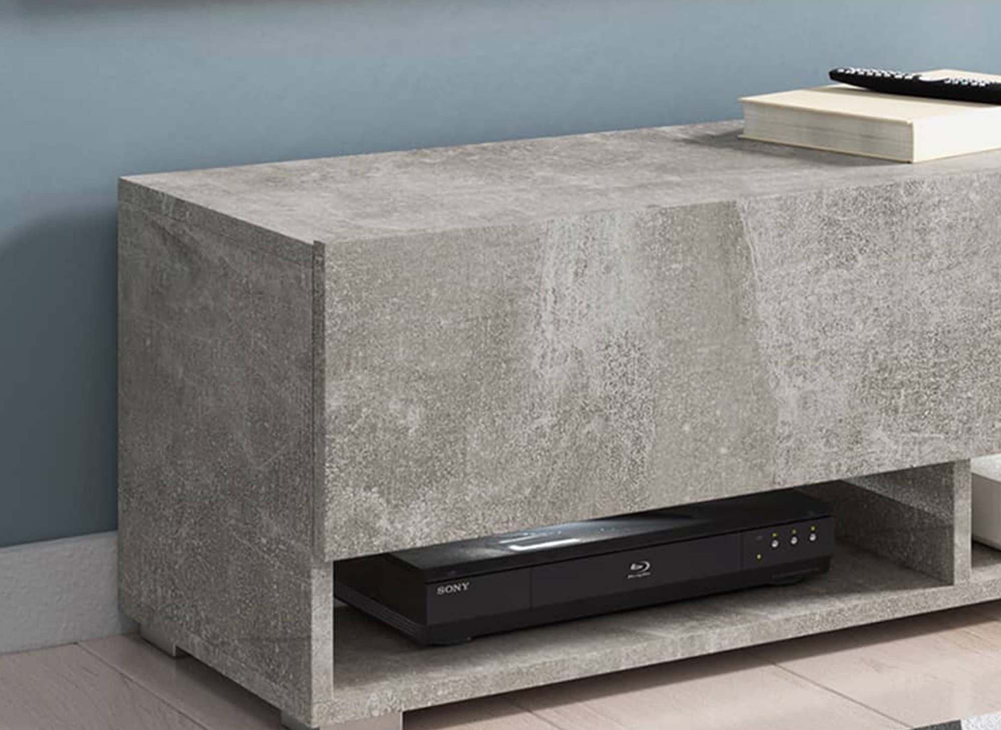 Mueble de TV mural ROMANE con 1 puerta y 2 nichos, gris hormigón - 100 cm