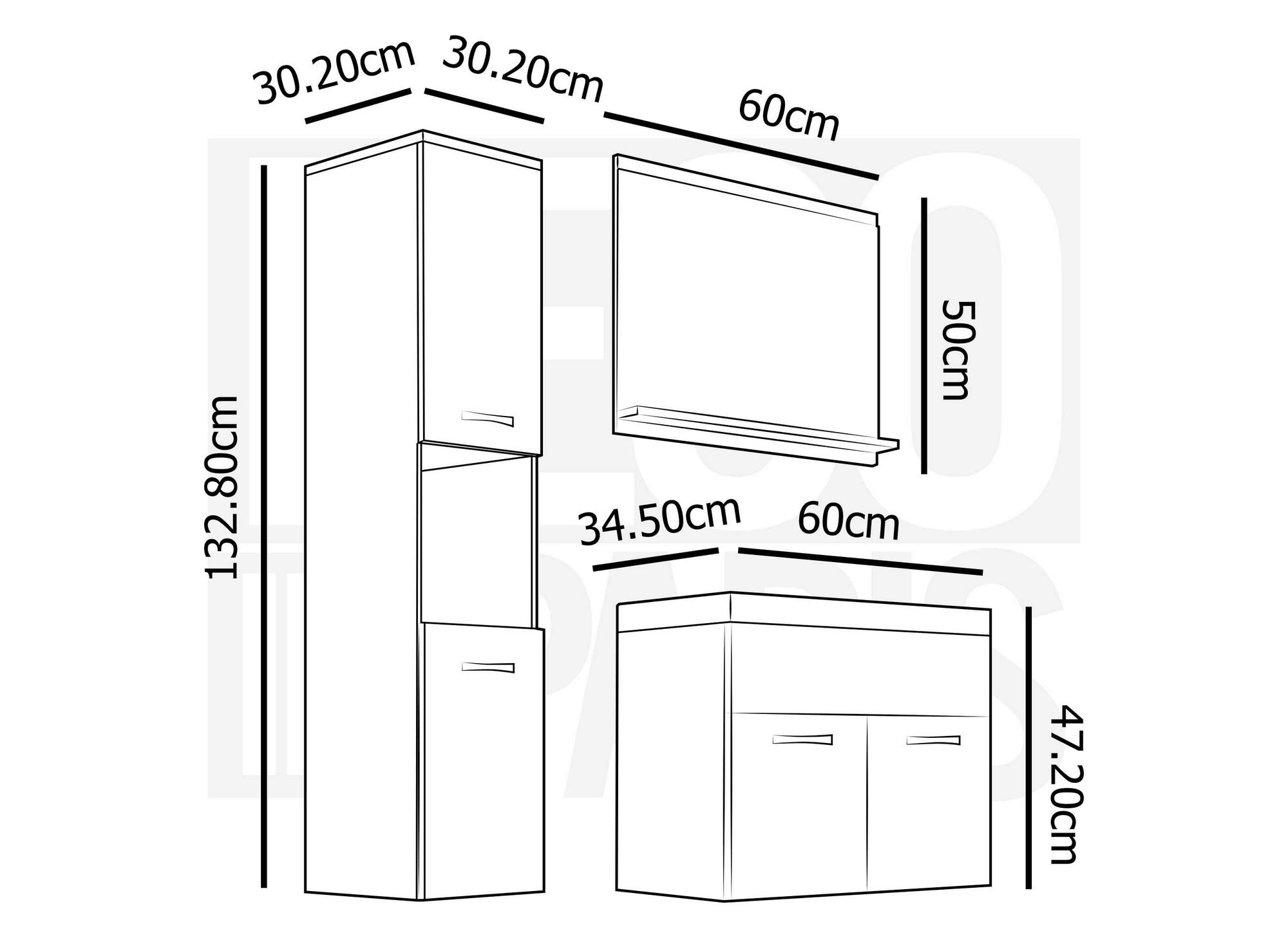 Conjunto de muebles de baño de pared HARMONY - Efecto madera envejecida
