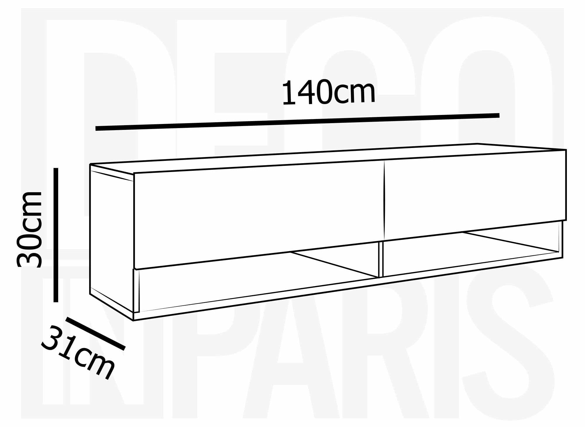 Mueble de TV mural ROMANE XL de roble, con 2 puertas y 2 estantes - 140 cm