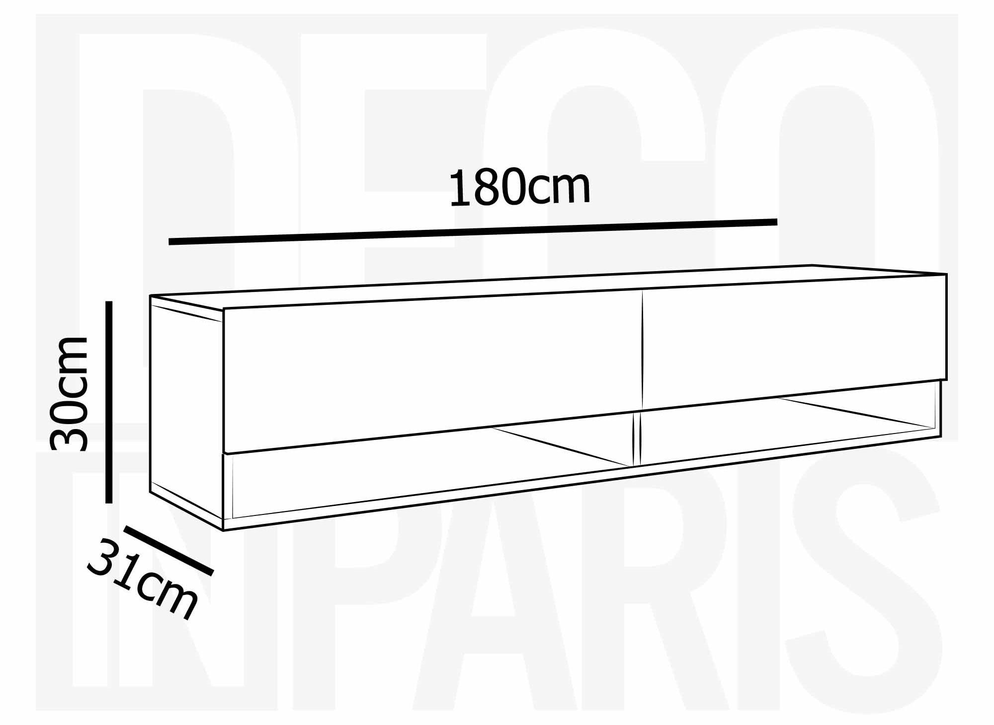 Mueble de TV mural ROMANE XXL con 2 puertas y 2 estantes, blanco - 180 cm