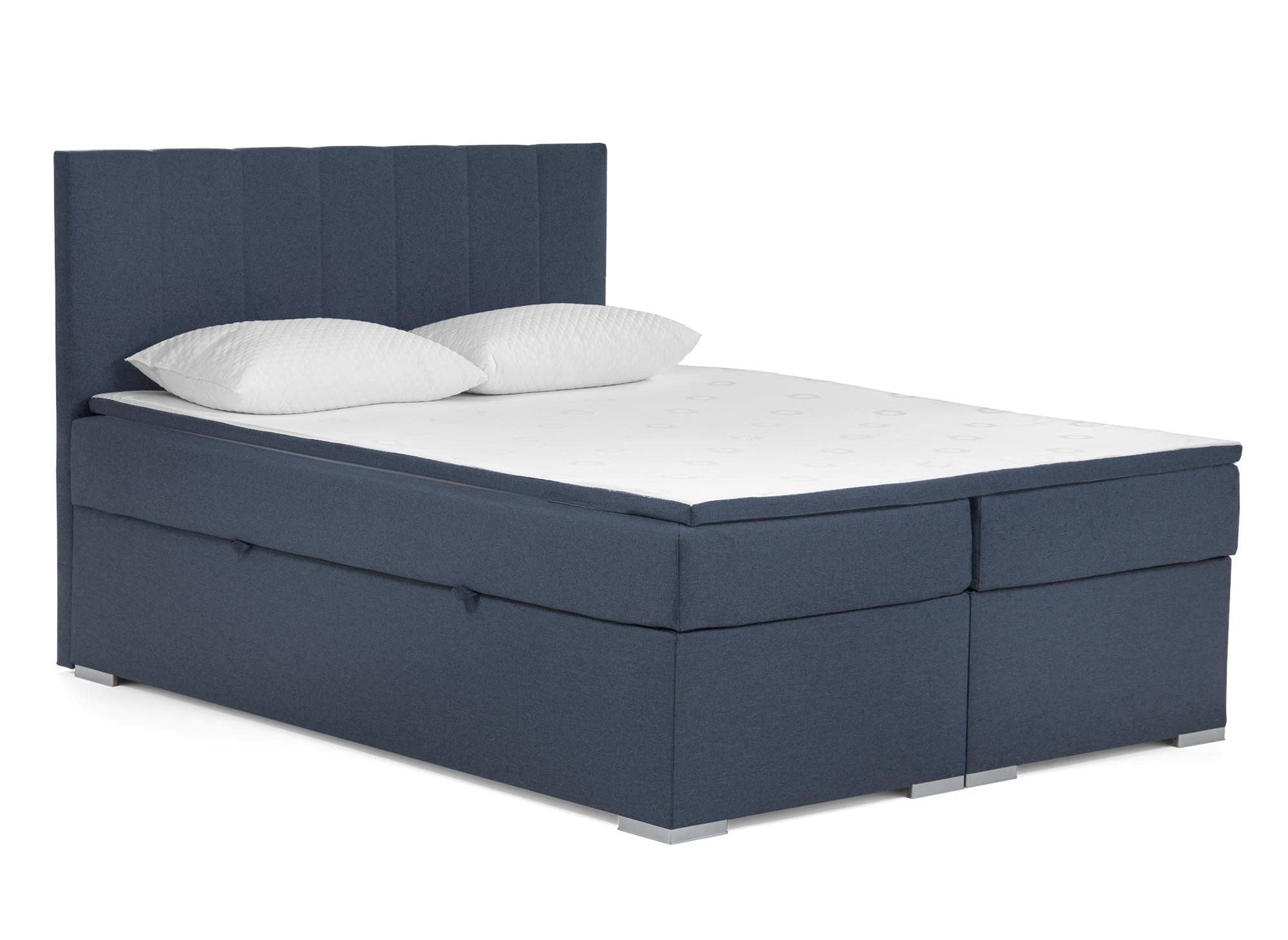 Cama con somier AKADIA de 160x200 con compartimento de almacenaje en tela azul