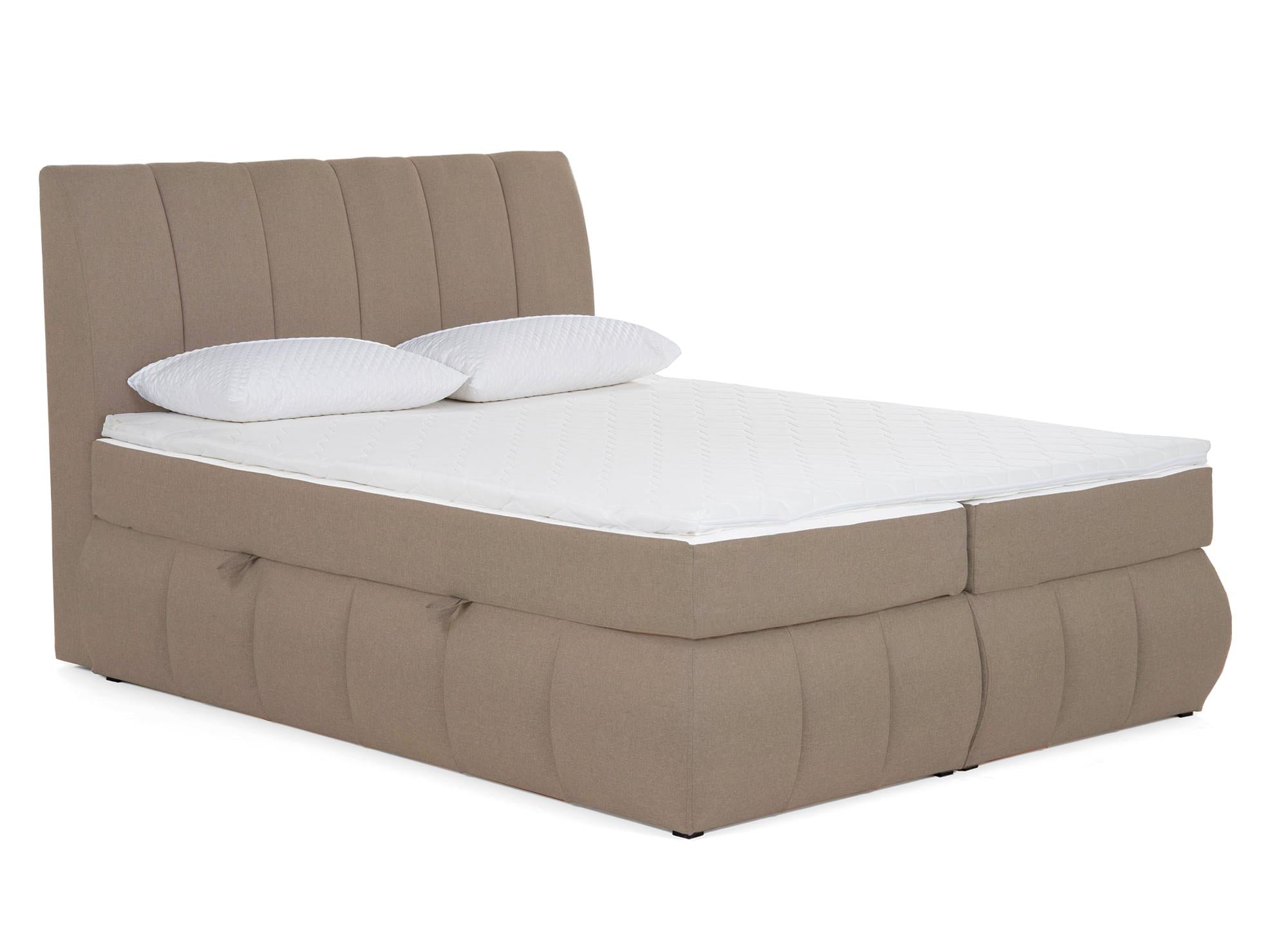 Cama con somier de 160x200 con compartimento de almacenaje en tela color beige moca - VALERIA
