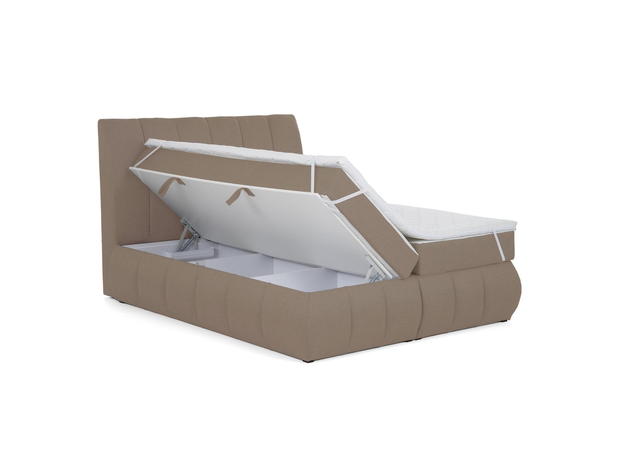 Cama con somier de 160x200 con compartimento de almacenaje en tela color beige moca - VALERIA