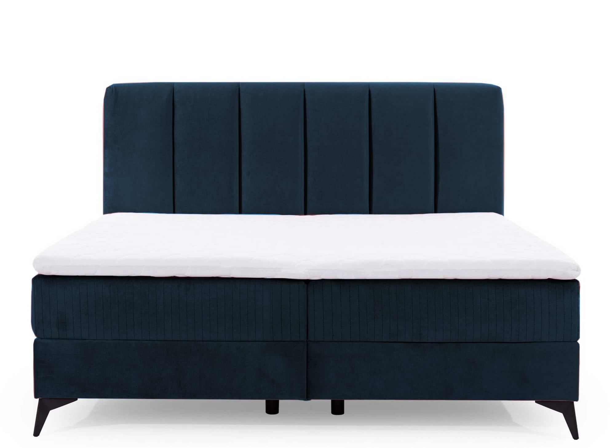 Cama con somier ADELE de 160x200 con compartimento de almacenaje en terciopelo azul oscuro