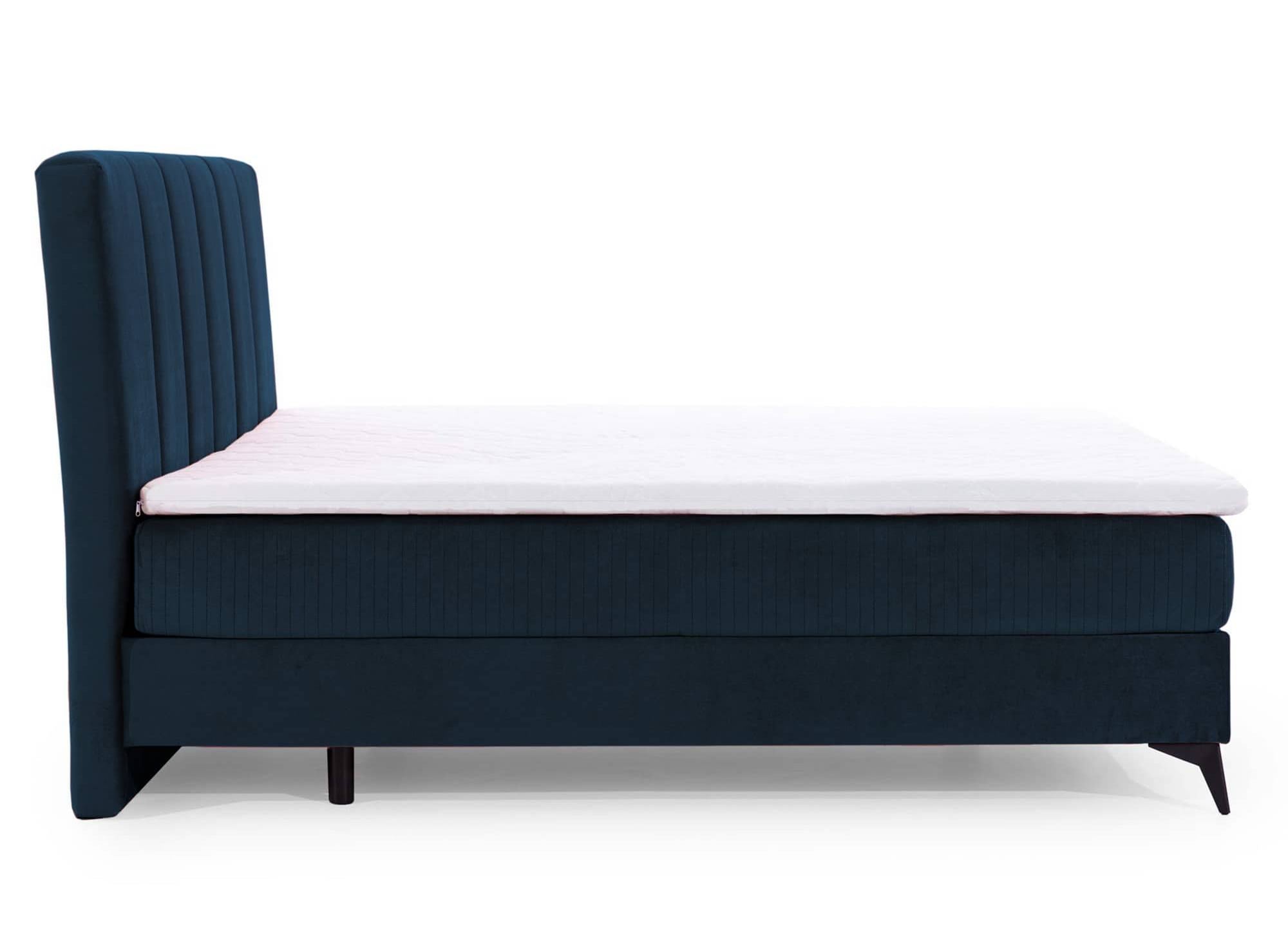 Cama con somier ADELE de 160x200 con compartimento de almacenaje en terciopelo azul oscuro